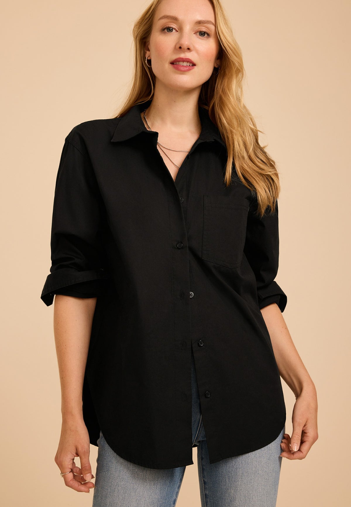 Black Button Down Poplin Shirt