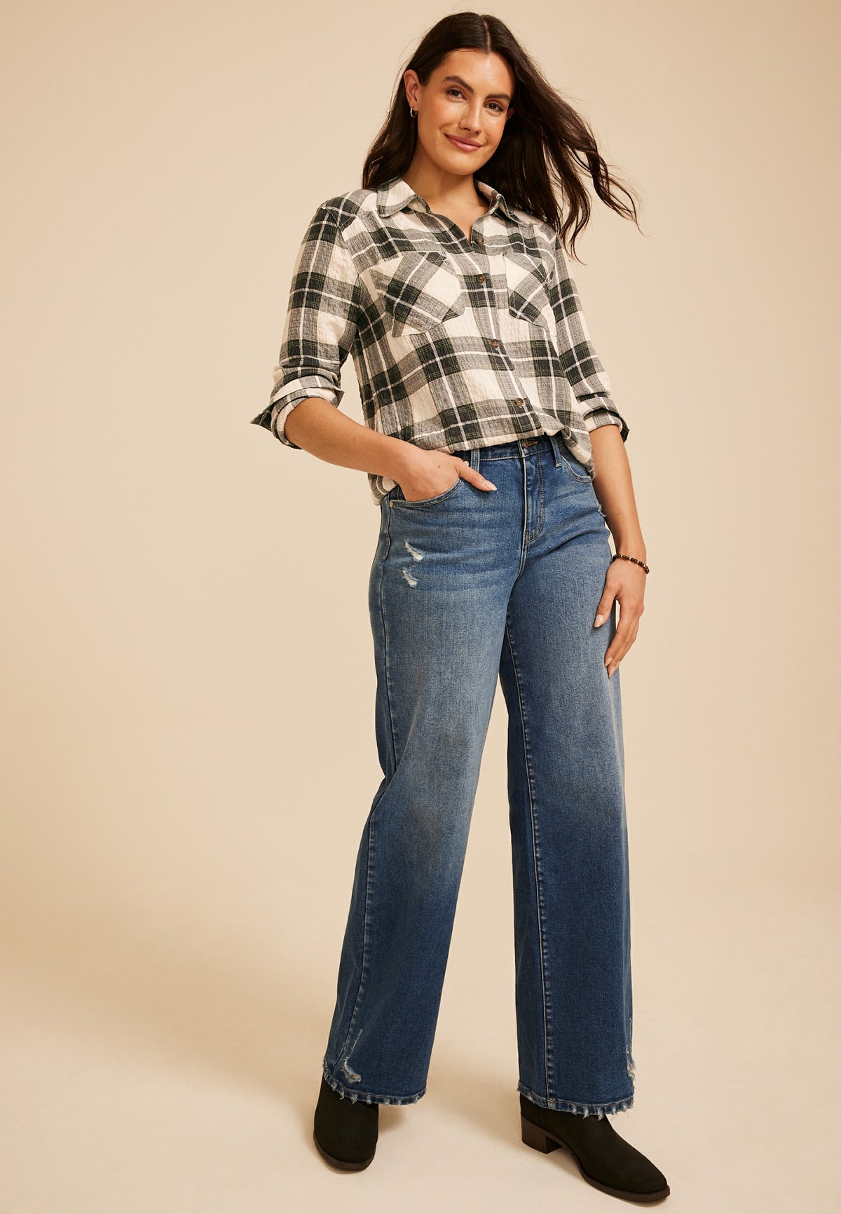 Pucker Plaid Button Down Shirt