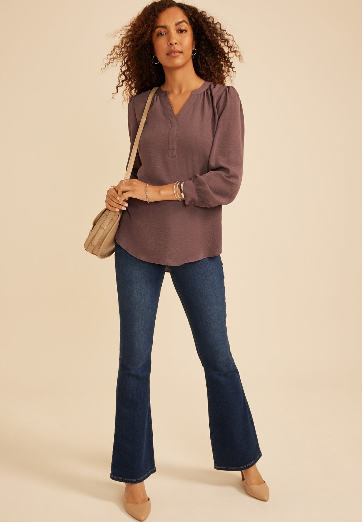 Split Neck Cinched Back Blouse