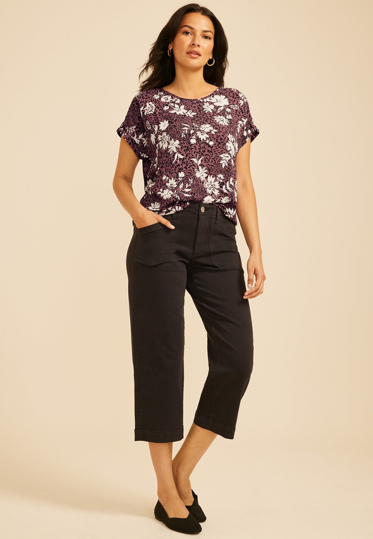 Delton Zipper Back Animal Floral Print Blouse