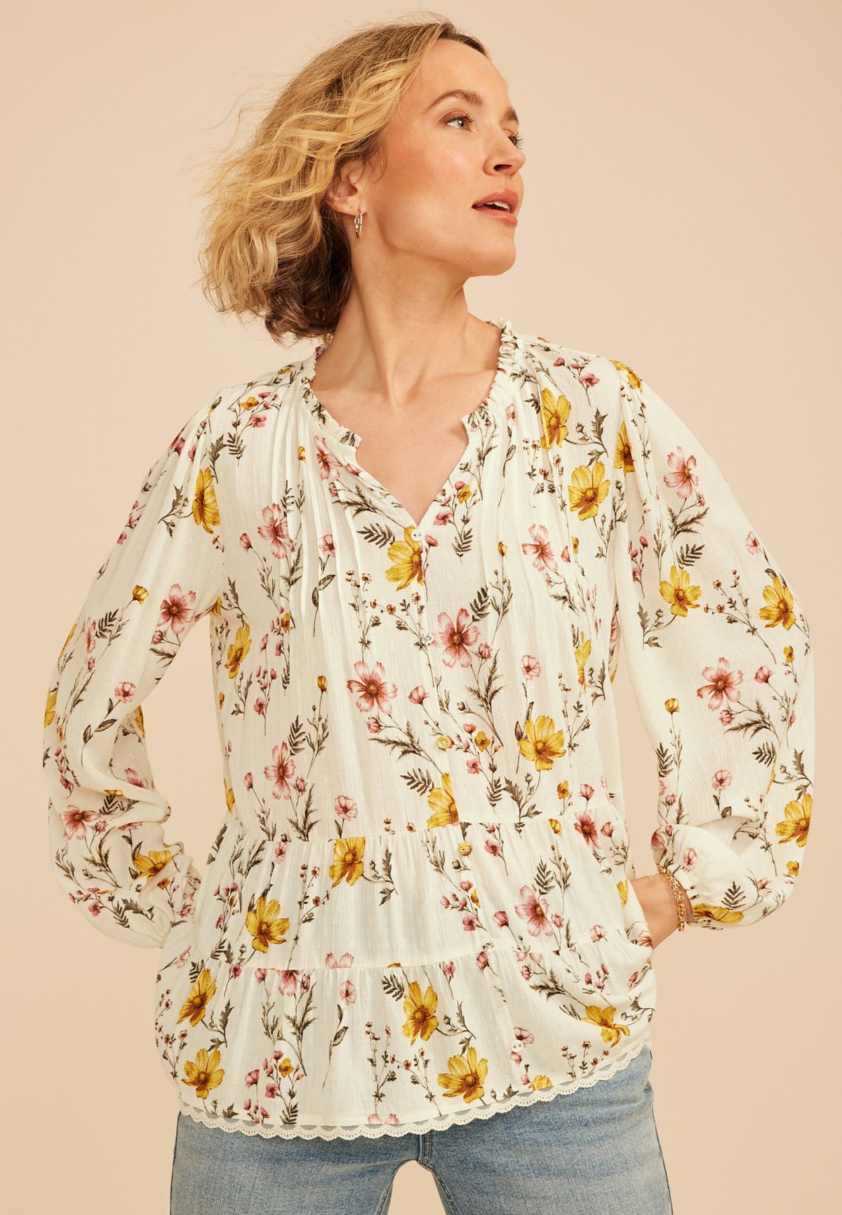 Floral Print Tiered Peasant Blouse