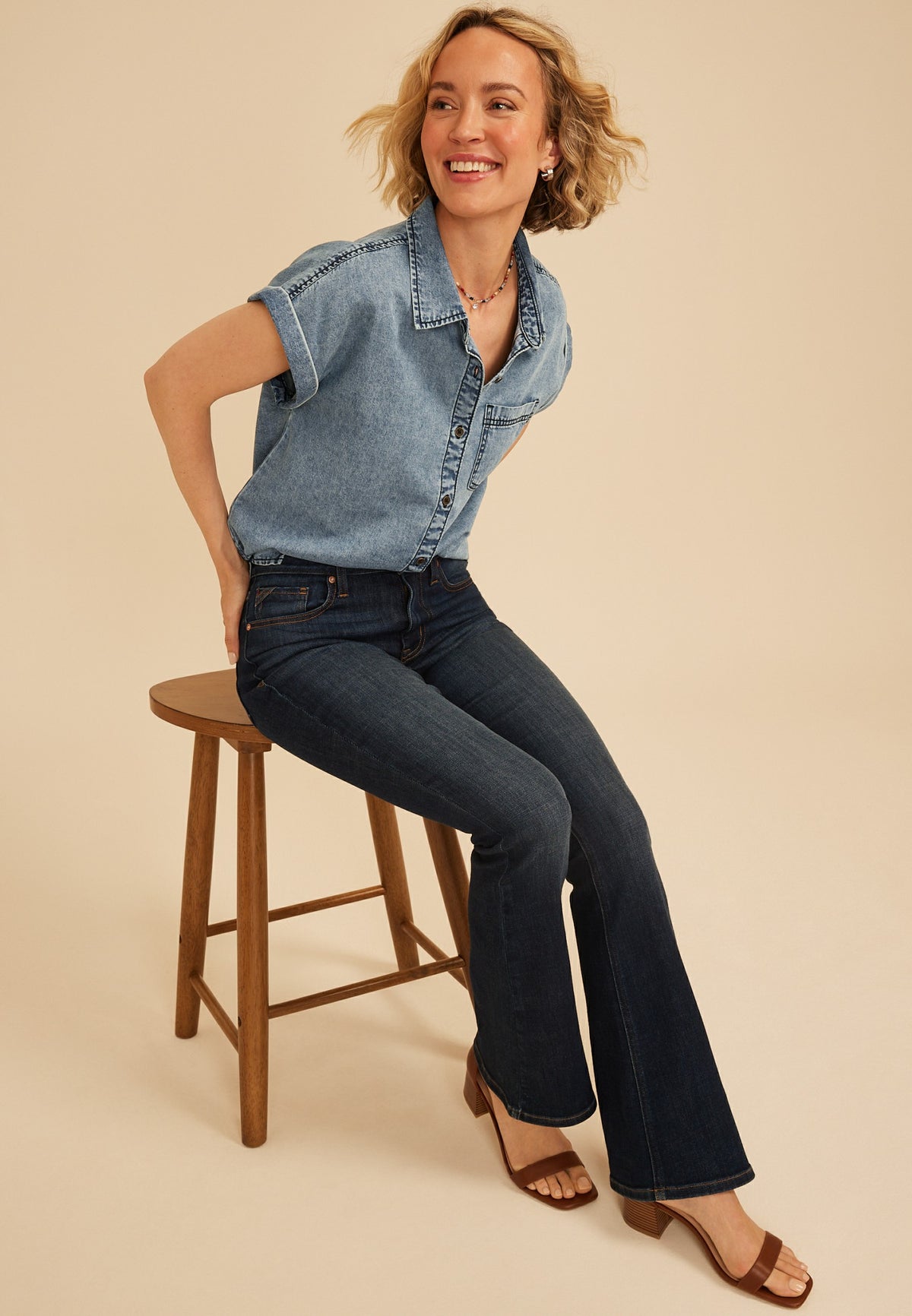 Dolman Washed Denim Button Down Shirt