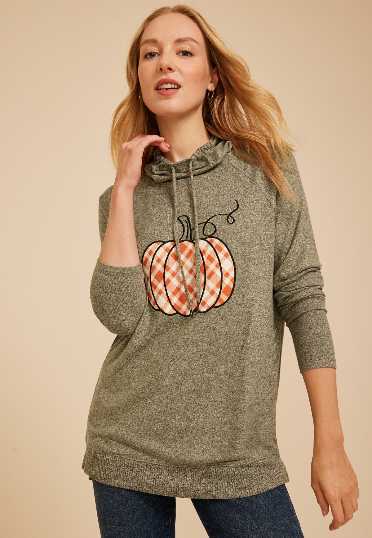 Haven Plaid Pumpkin Cowl Neck Top