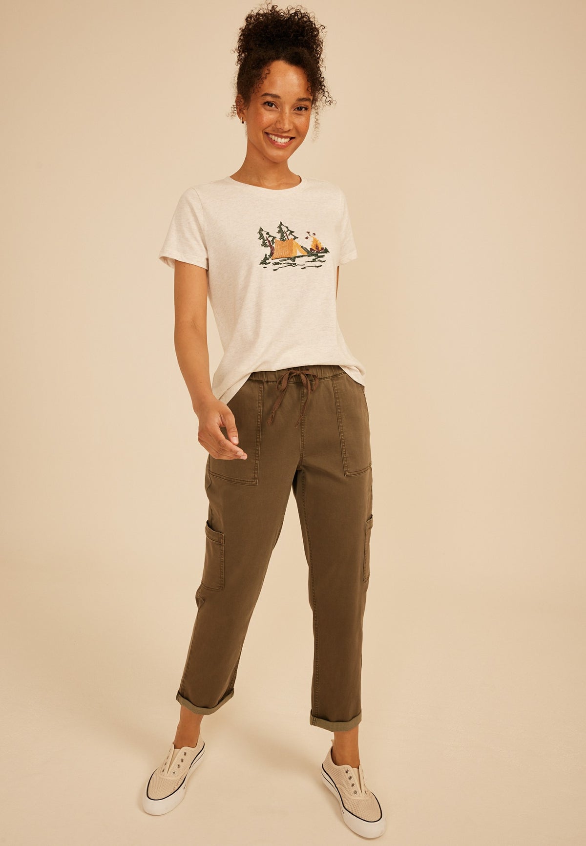 Embroidered Camp Scene Classic Fit Graphic Tee