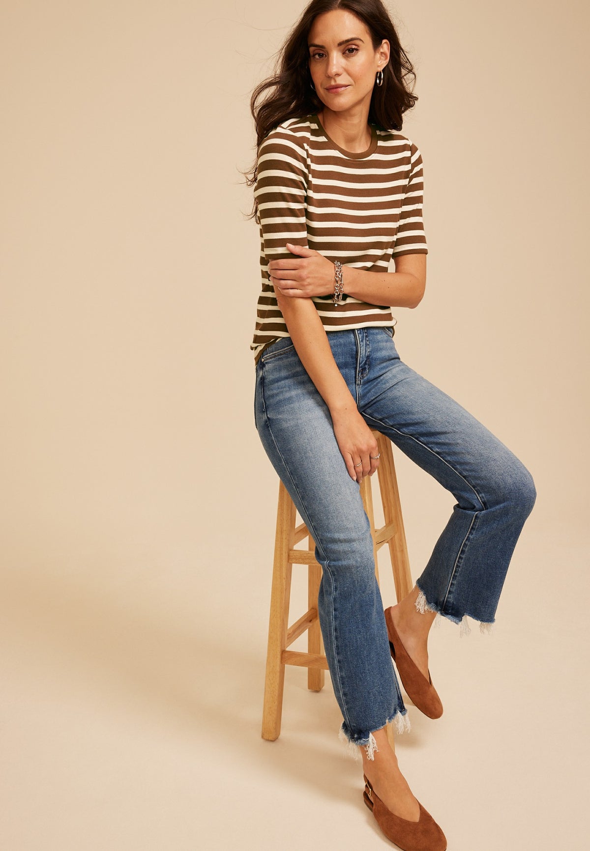 24/7 Striped Ribbed Elbow Sleeve Tee