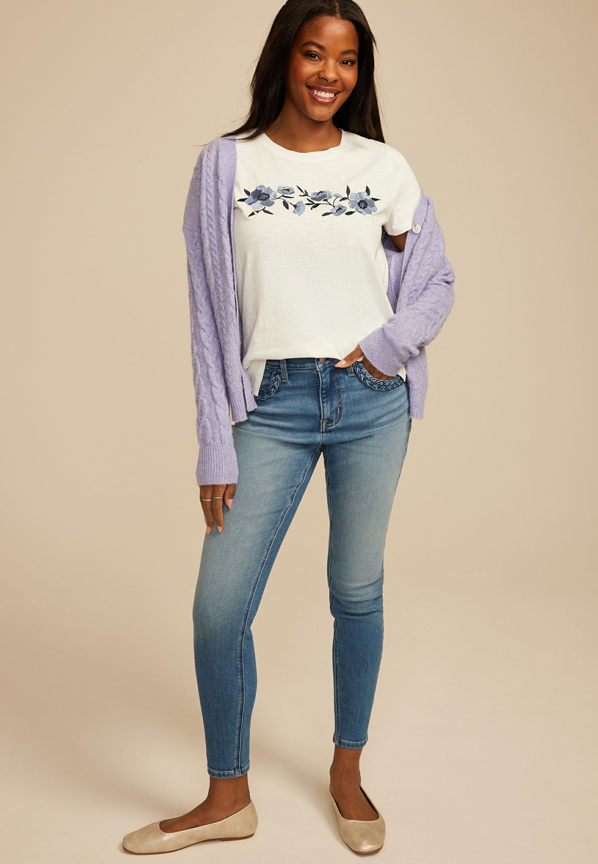 Floral Embroidered Classic Fit Graphic Tee