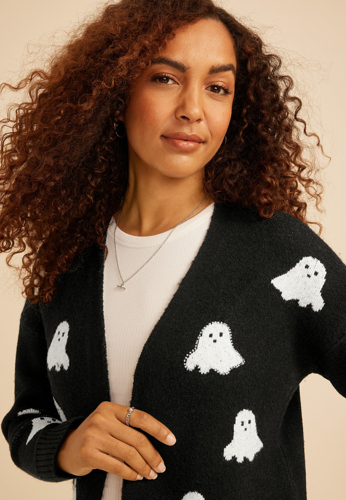 Beaded Ghost Open Front Cardigan