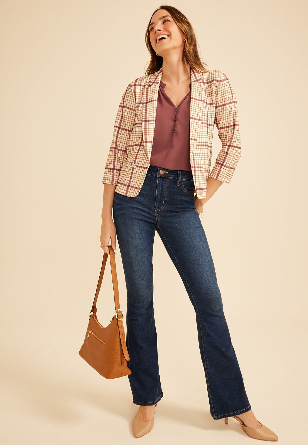 Versa Cropped Plaid Blazer