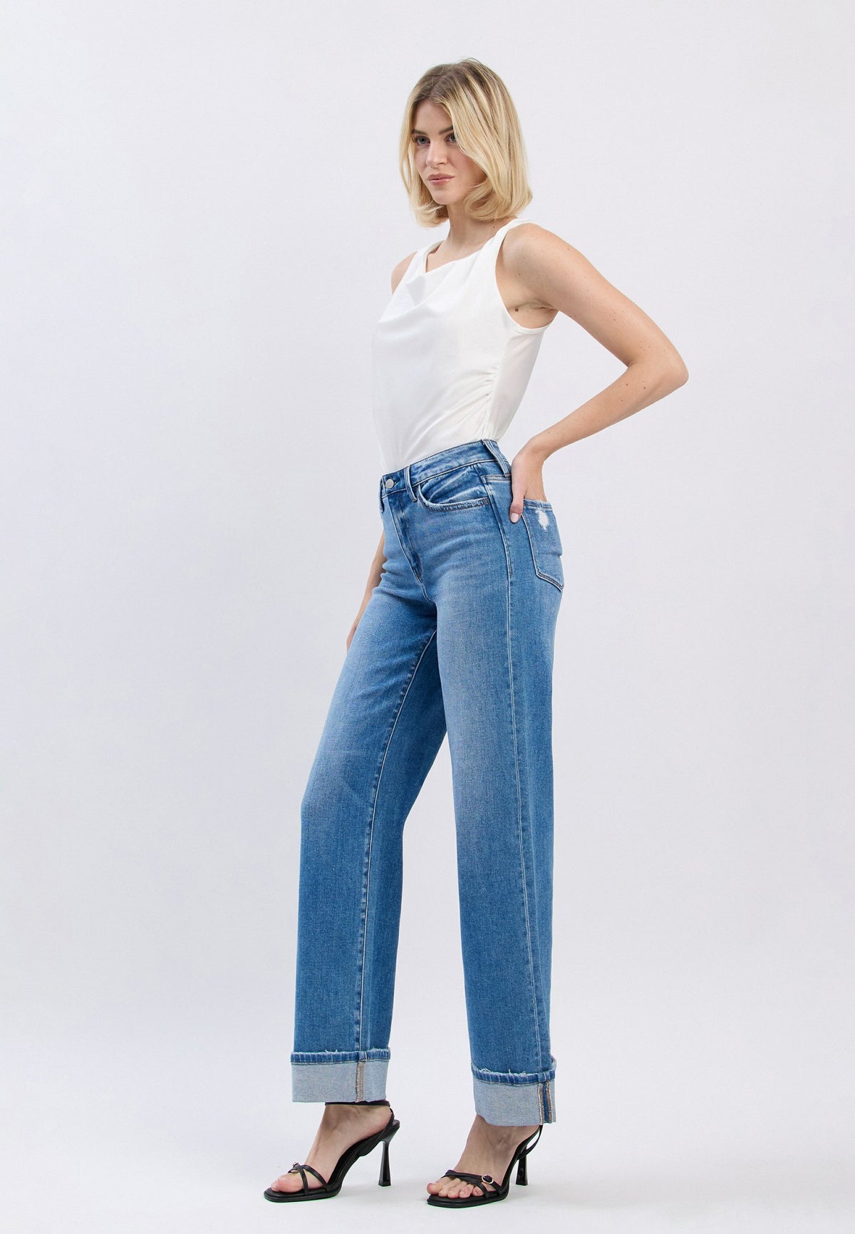 Flying Monkey™ High Rise Cuffed Hem Wide Leg Jean