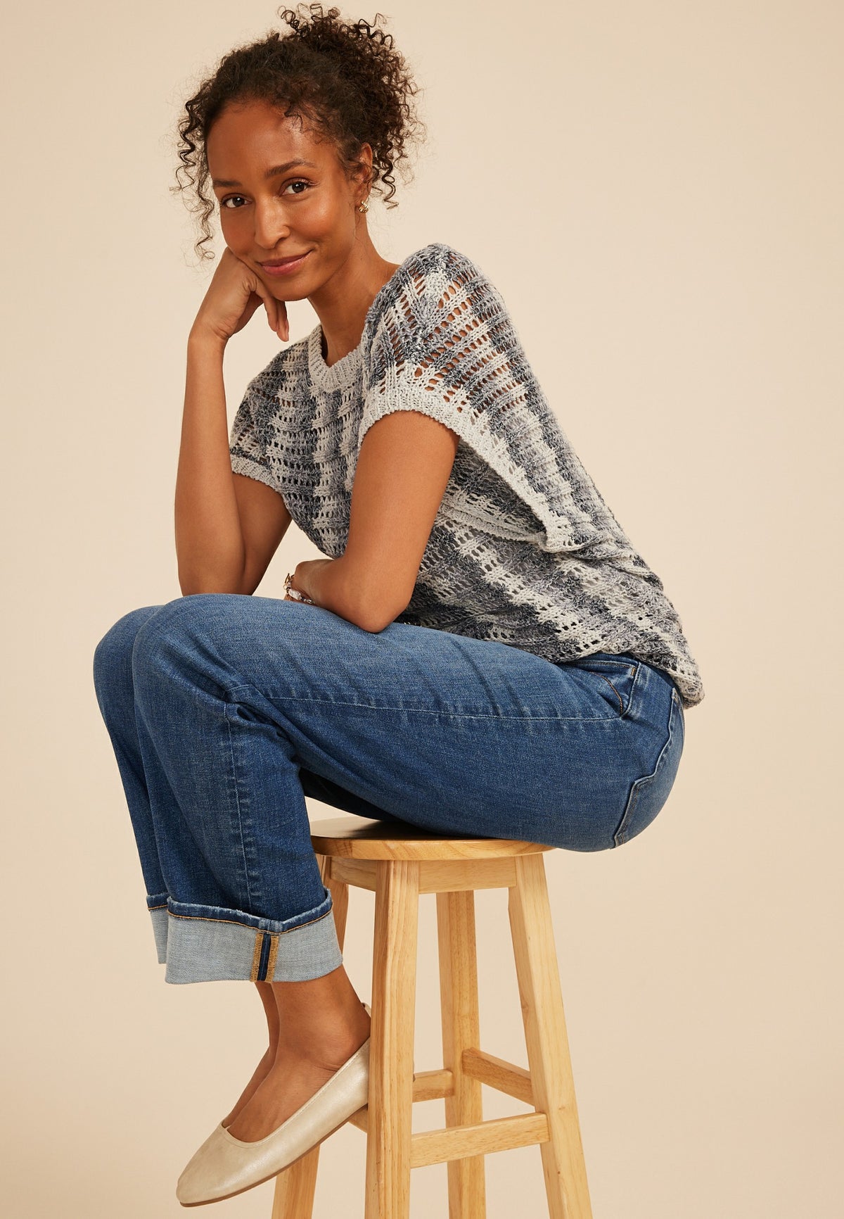 edgely™ High Rise Pocket Stitch Cuff Hem Relaxed Straight Jean