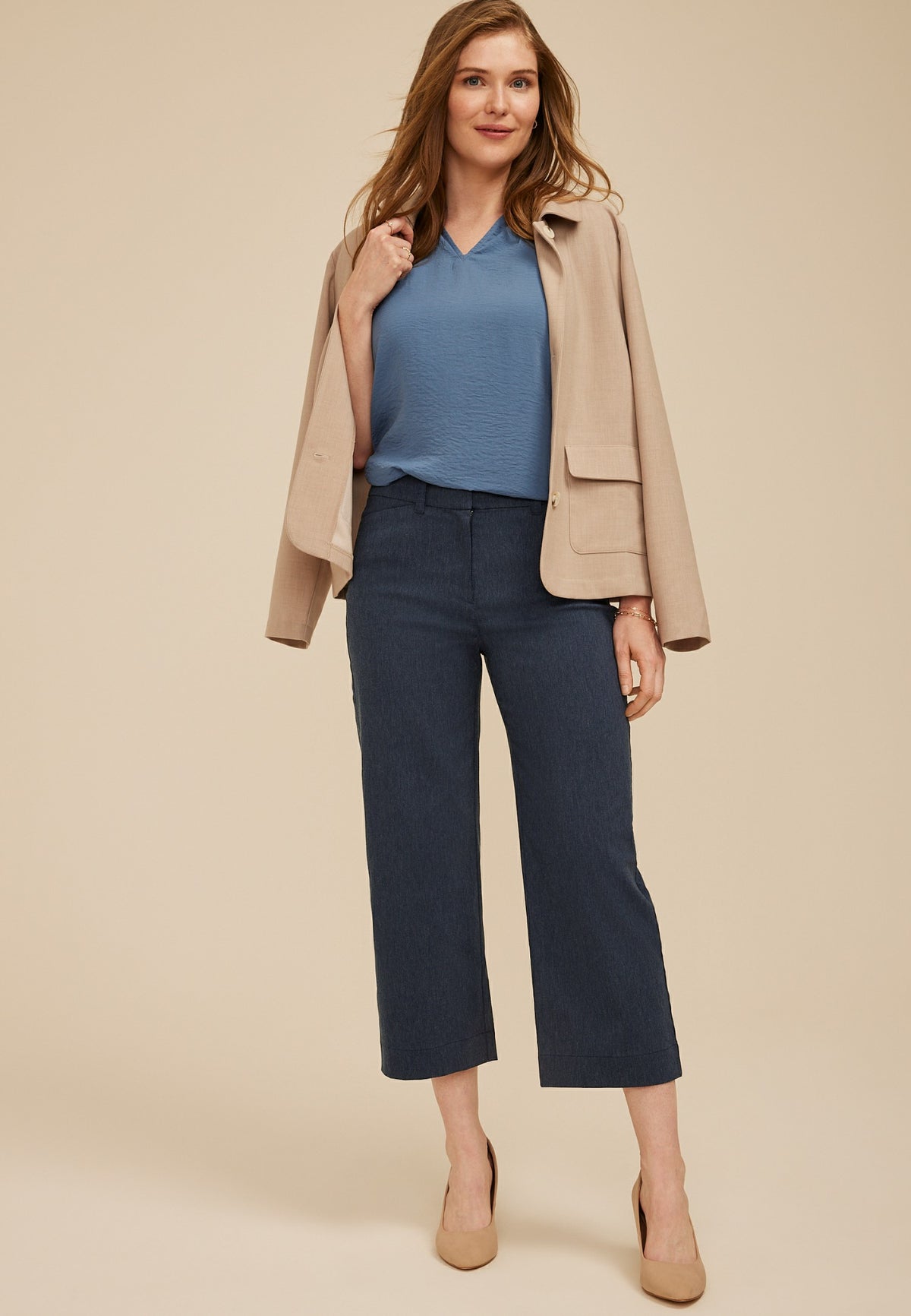 Bengaline High Rise Denim Wide Leg Cropped Pant