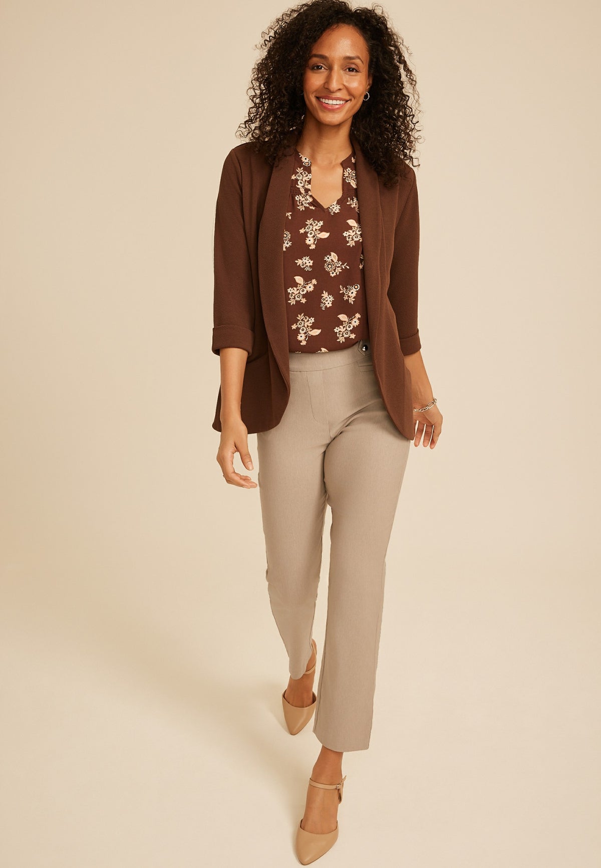 Sateen Bengaline Button Tab High Rise Straight Pant