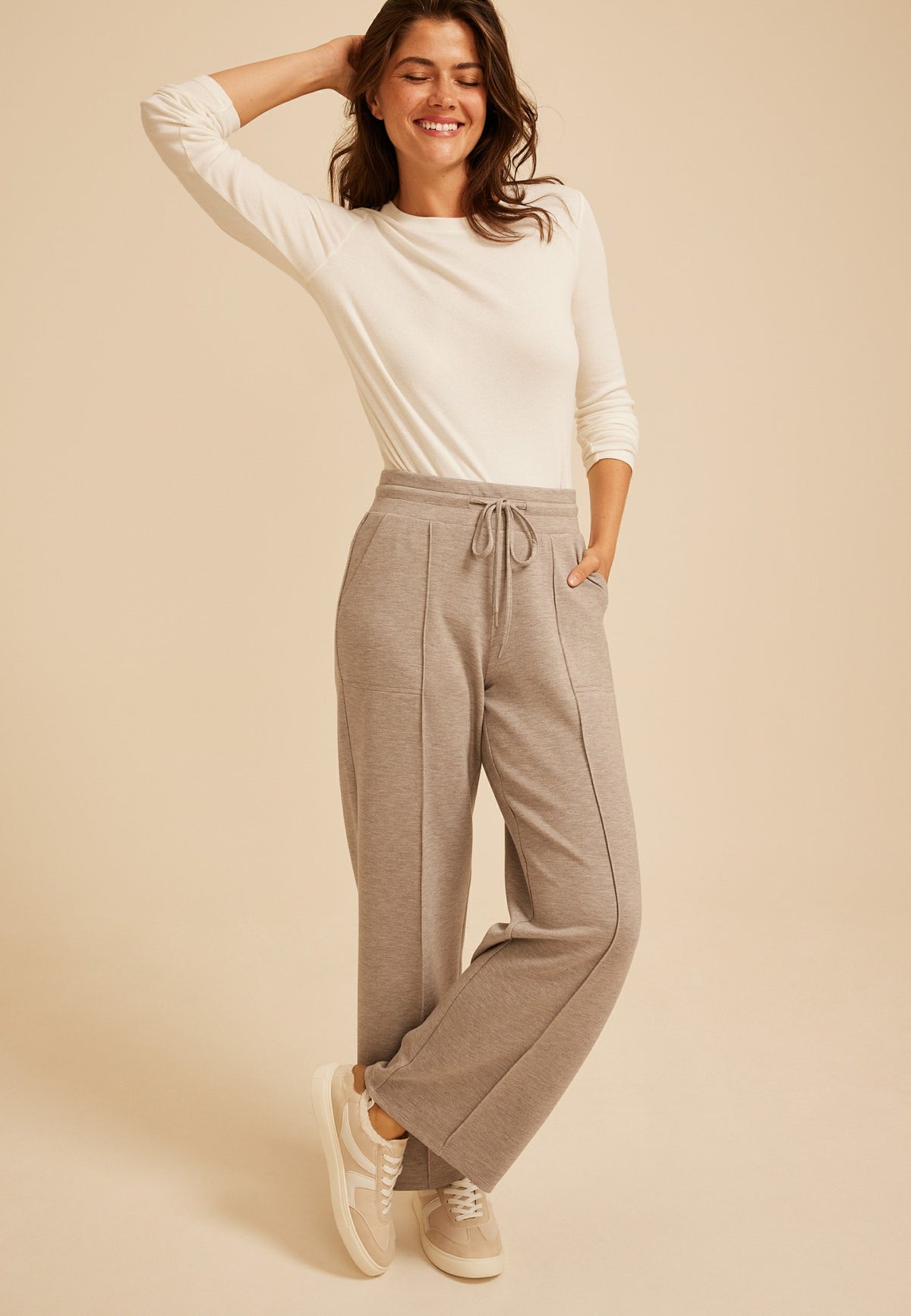 Heathered Pintuck Cloud Scuba Knit Wide Leg Pant