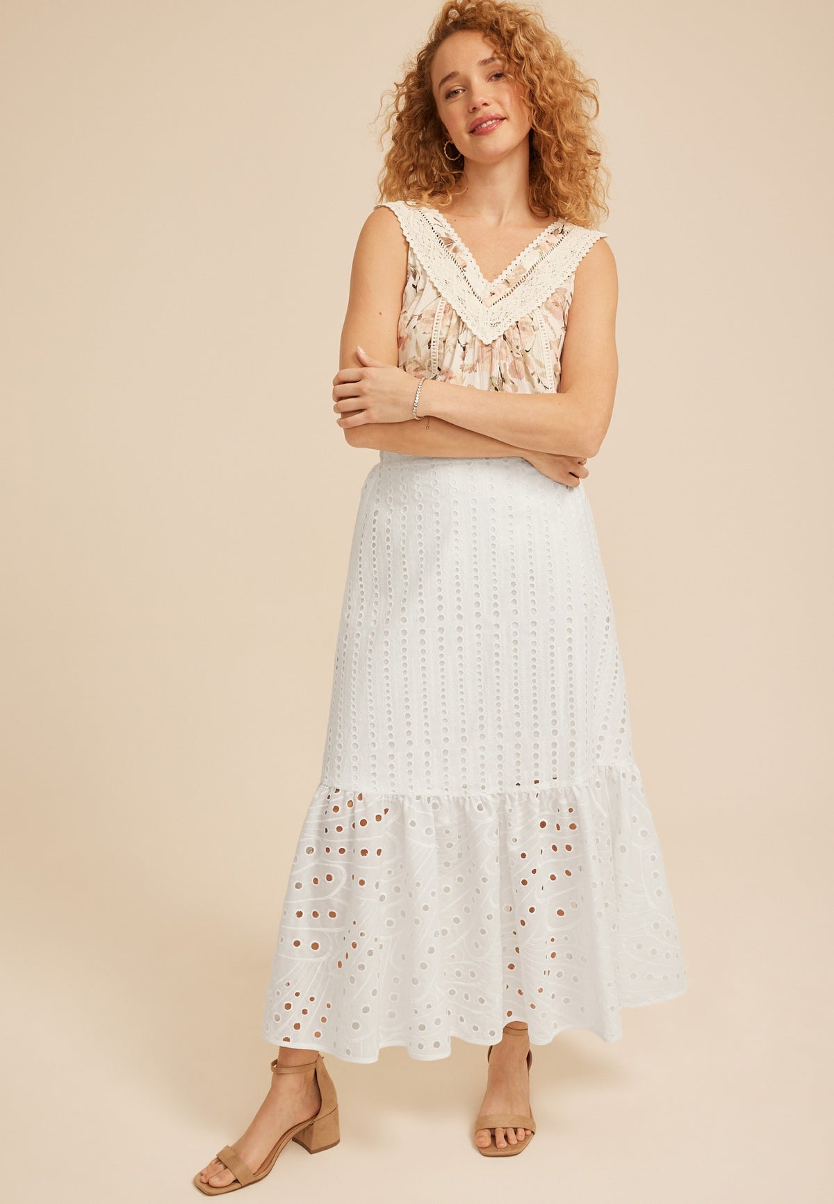 Eyelet High Rise Maxi Skirt