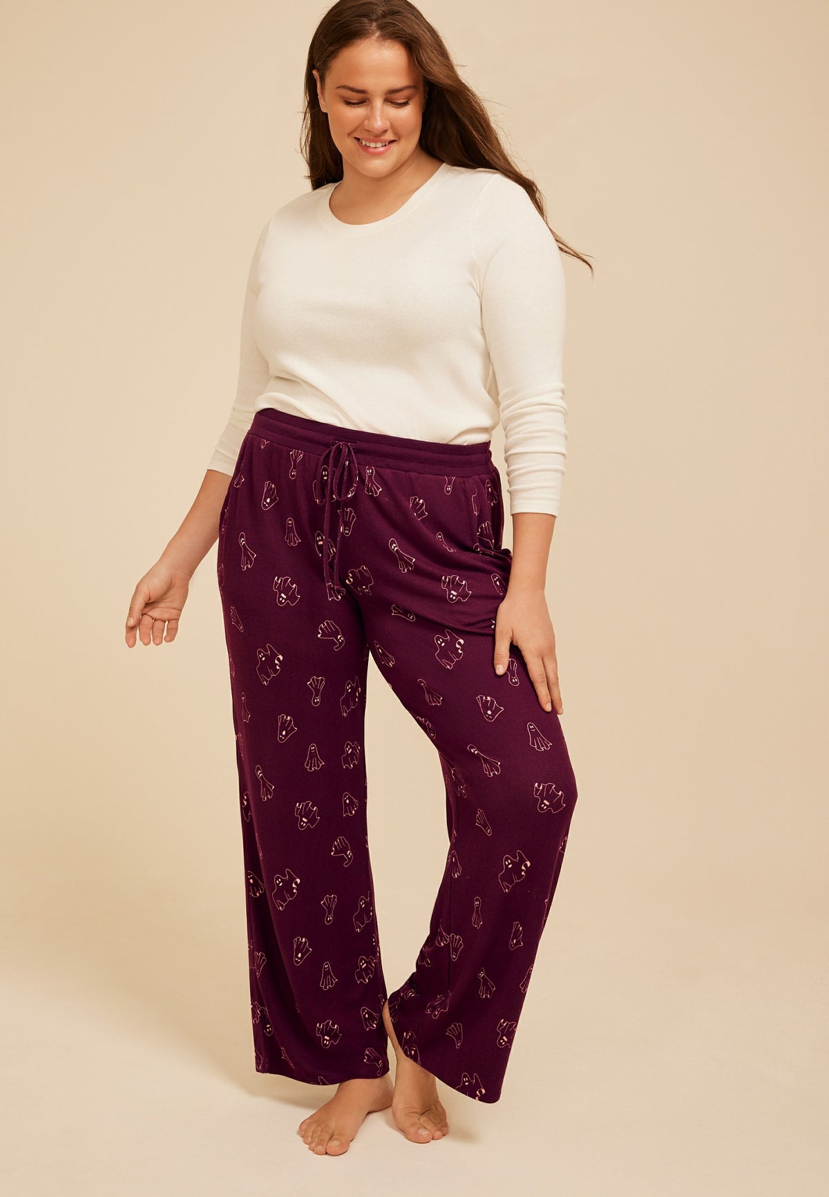 Plus Size Halloween Purple Ghost Wide Leg Pajama Pant