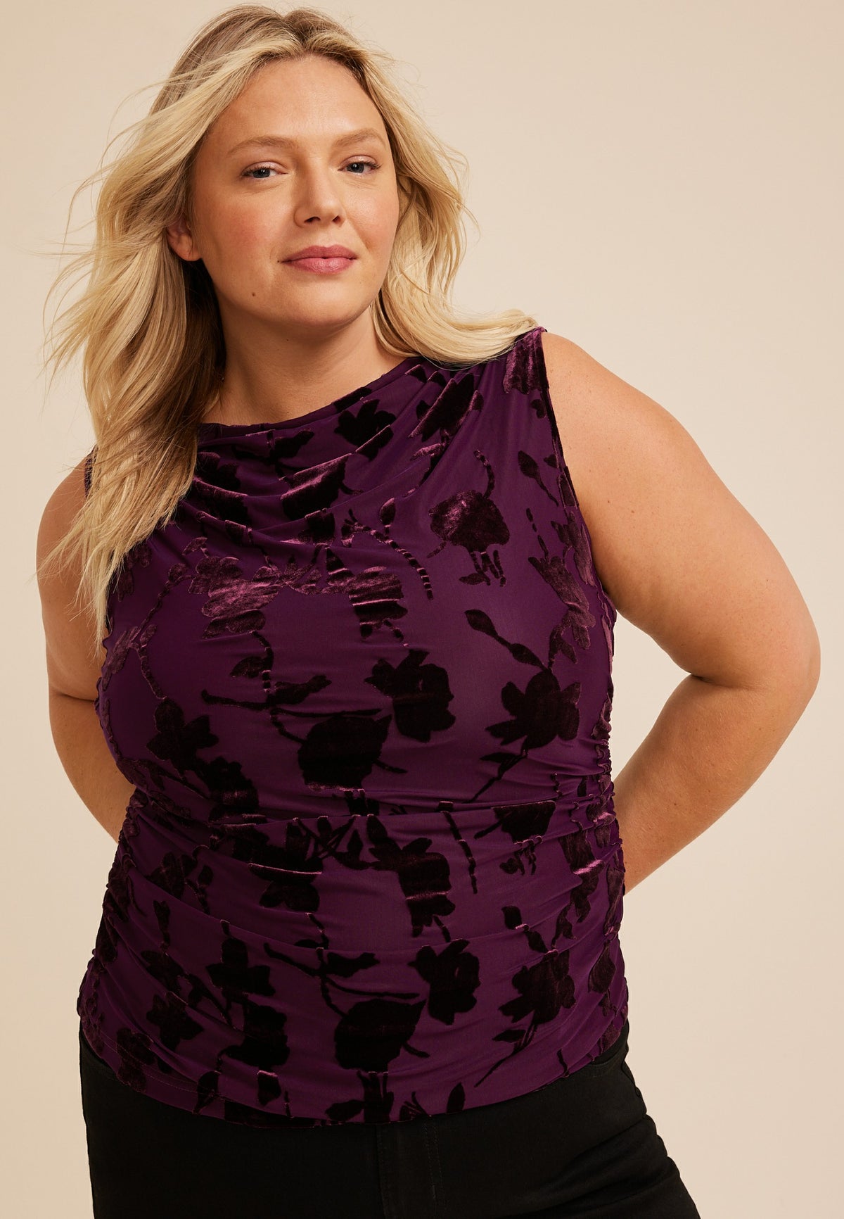 Plus Size Studio Y Floral Flocked Mesh Tank Top