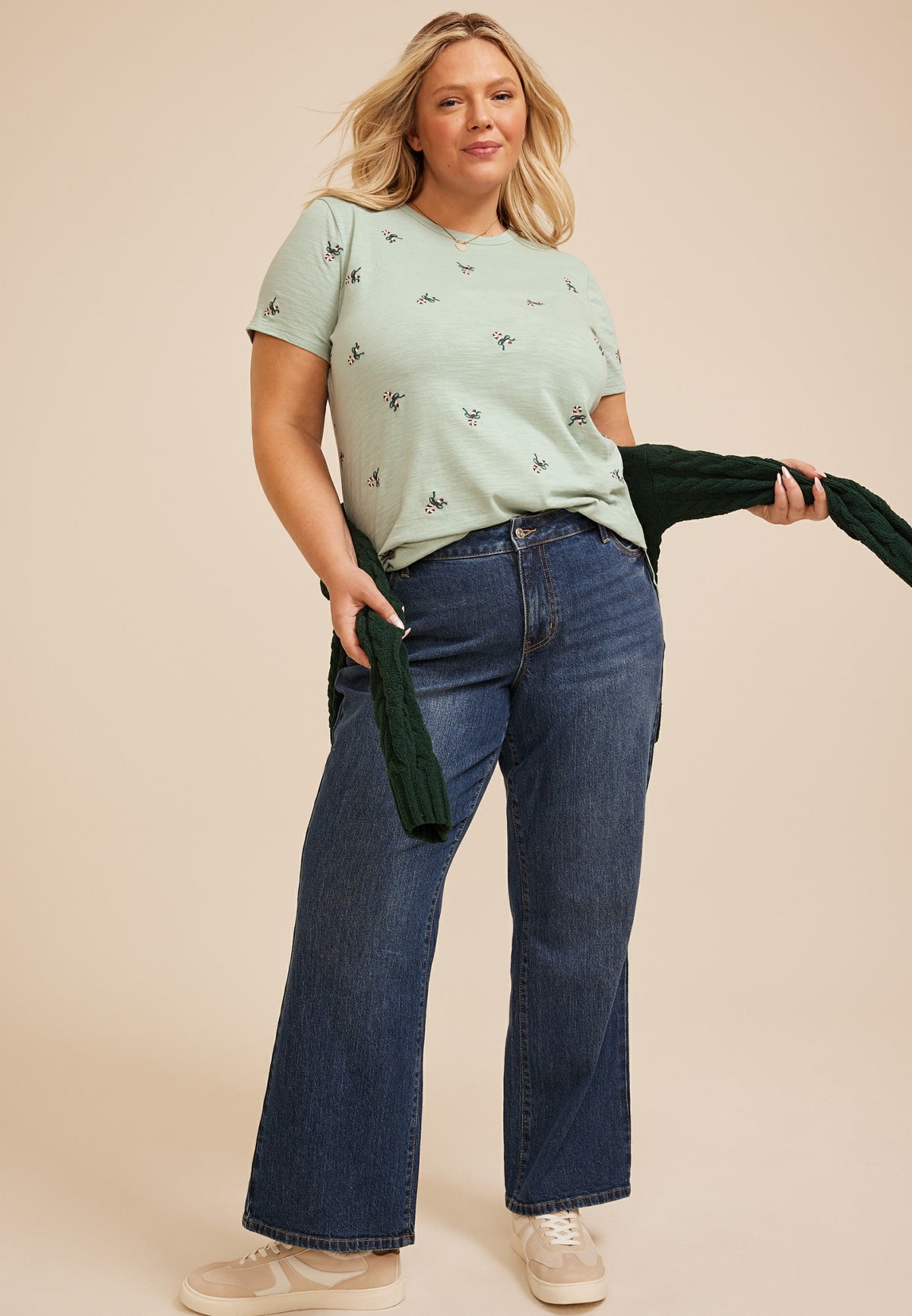 Plus Size 24/7 Dawson Candy Cane Embroidered Crew Neck Tee