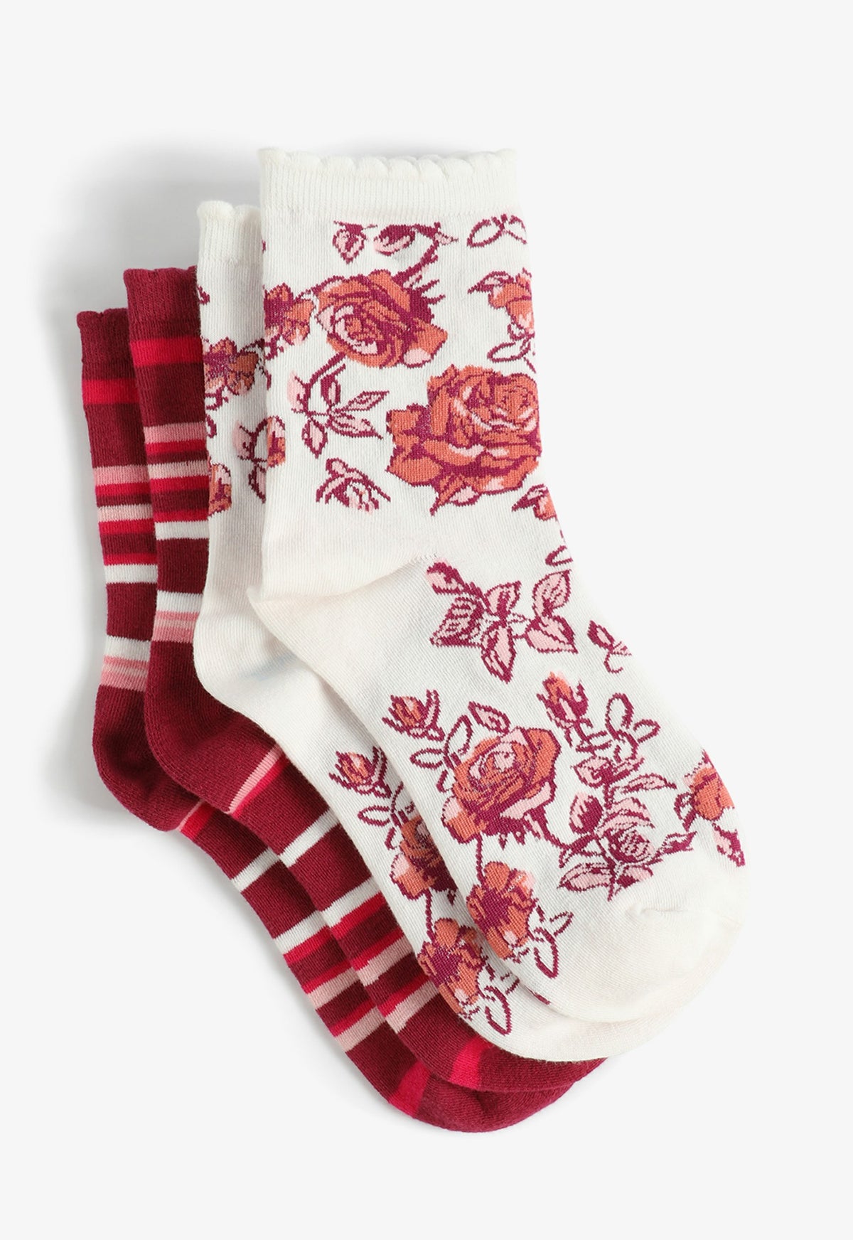 Living Beyond Breast Cancer 2 Pack Pink Floral And Stripe Short Crew Socks