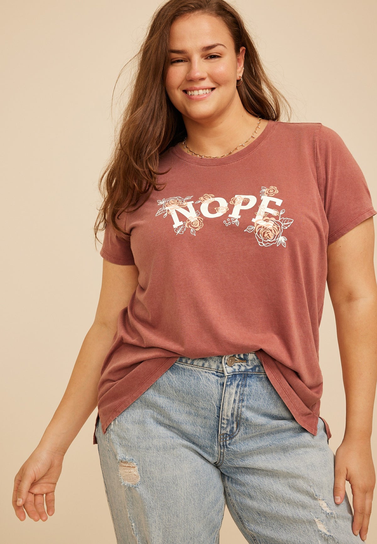 Plus Size Nope Floral Classic Fit Graphic Tee