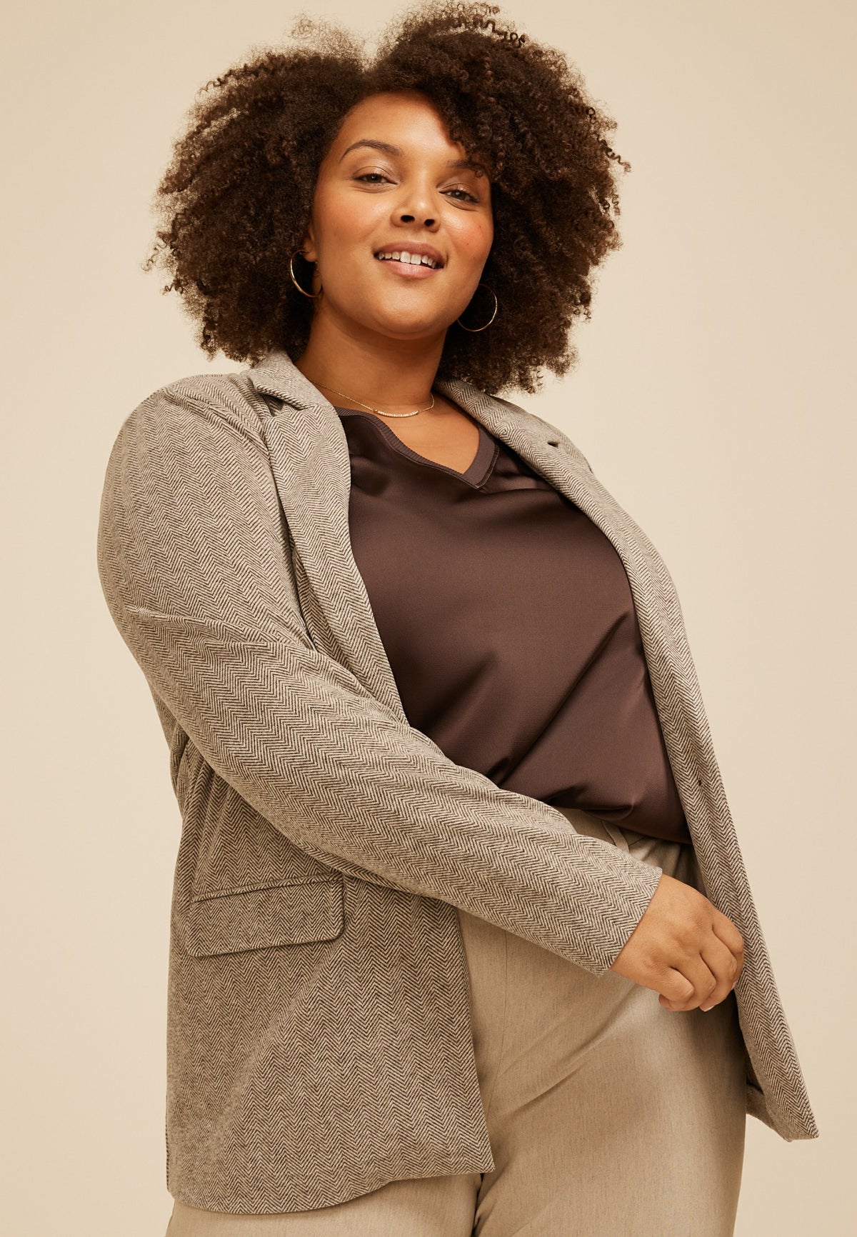 Plus Size Herringbone Blazer
