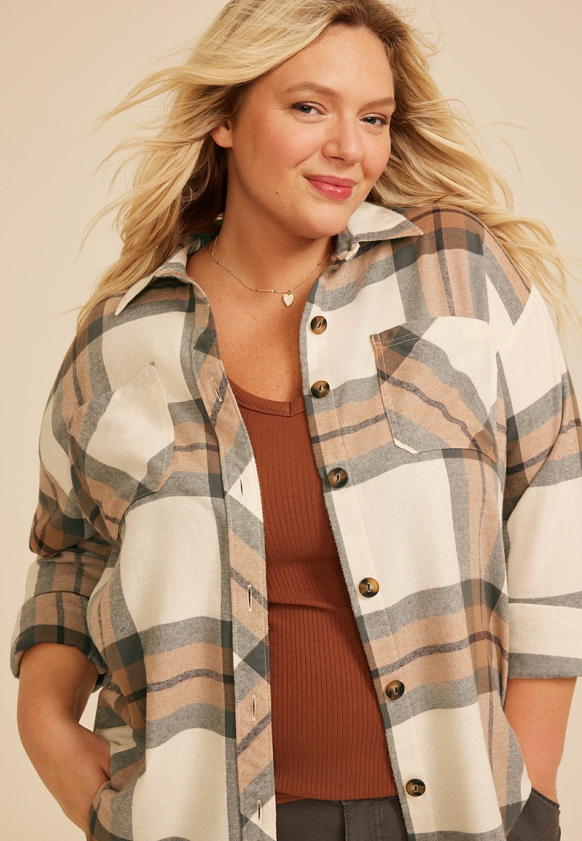 Plus Size Plaid Button Down Shirt