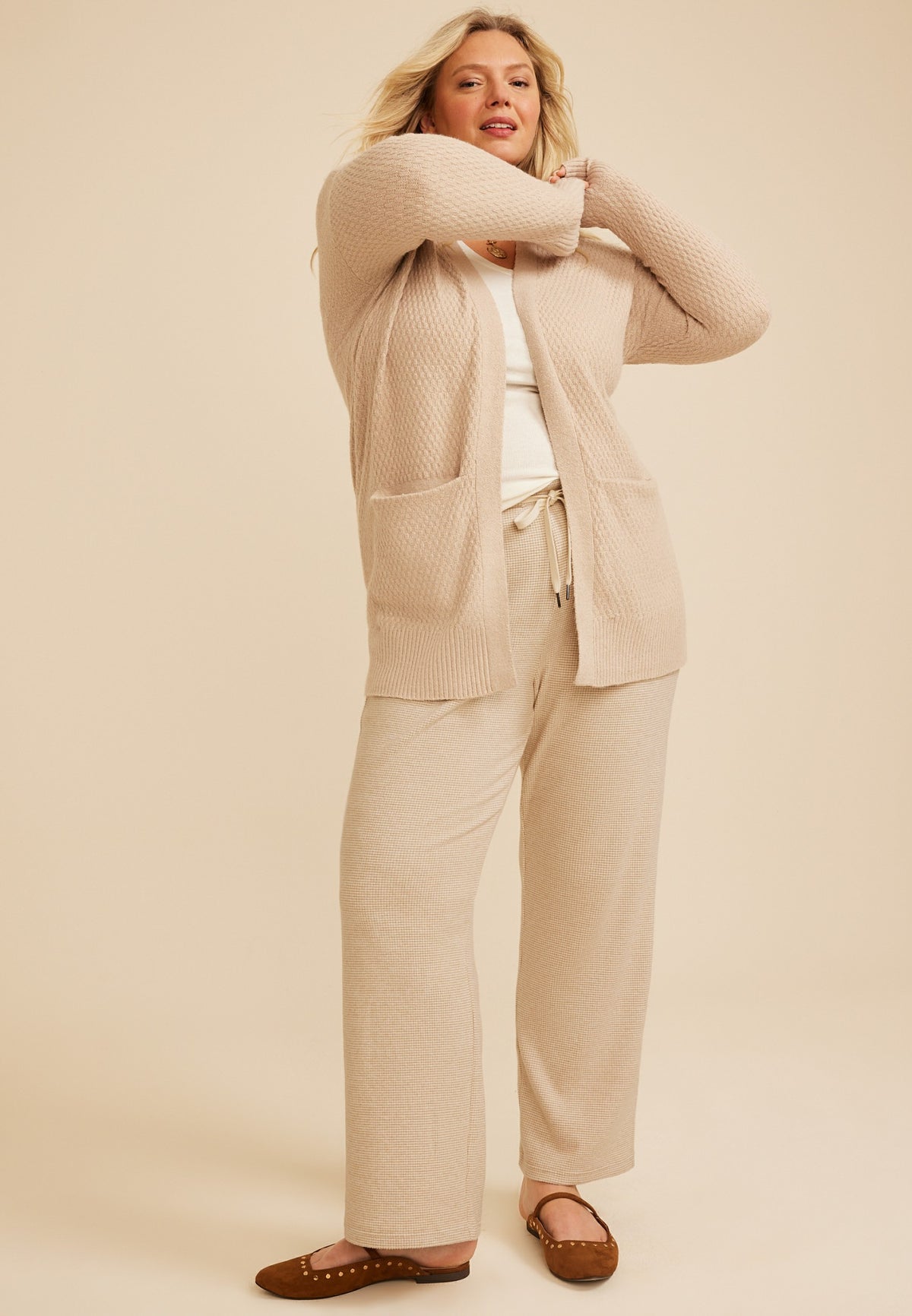 Plus Size Cozy Waffle High Rise Wide Leg Pants
