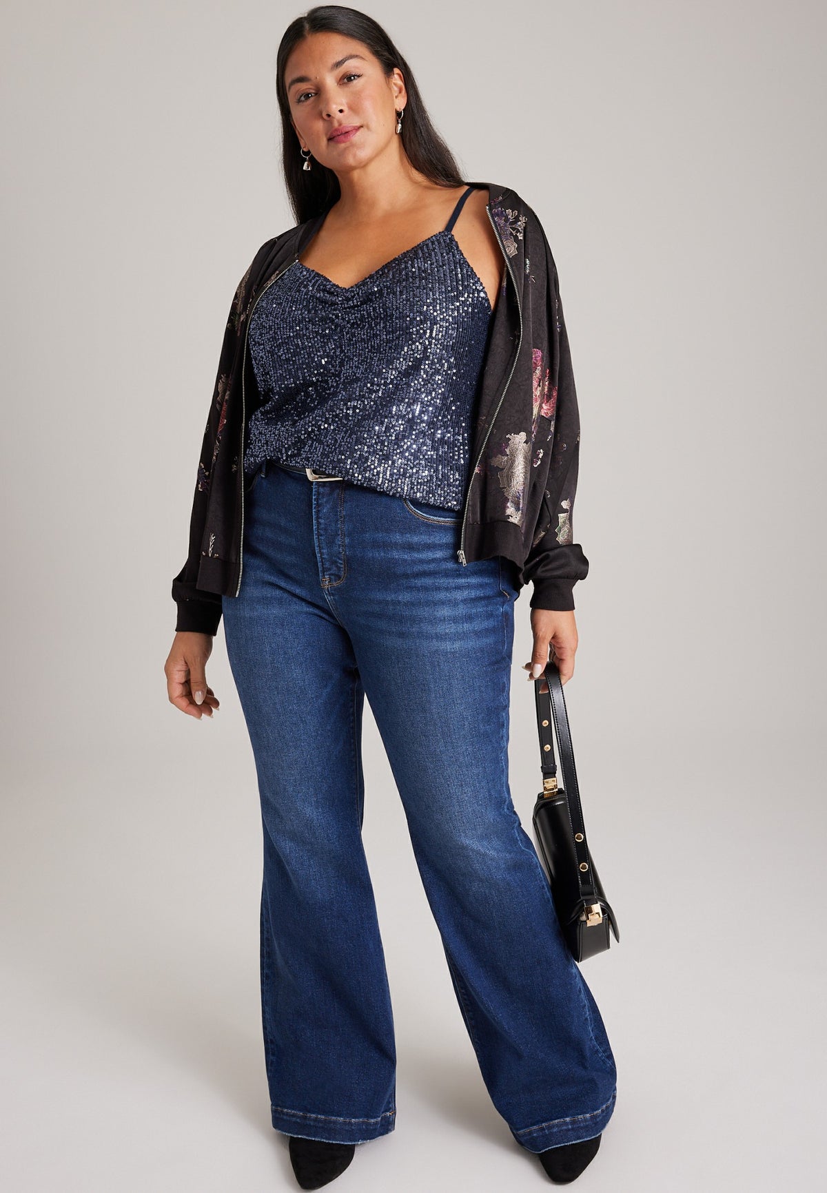 Plus Size Sequin Cinch V Neck Cami