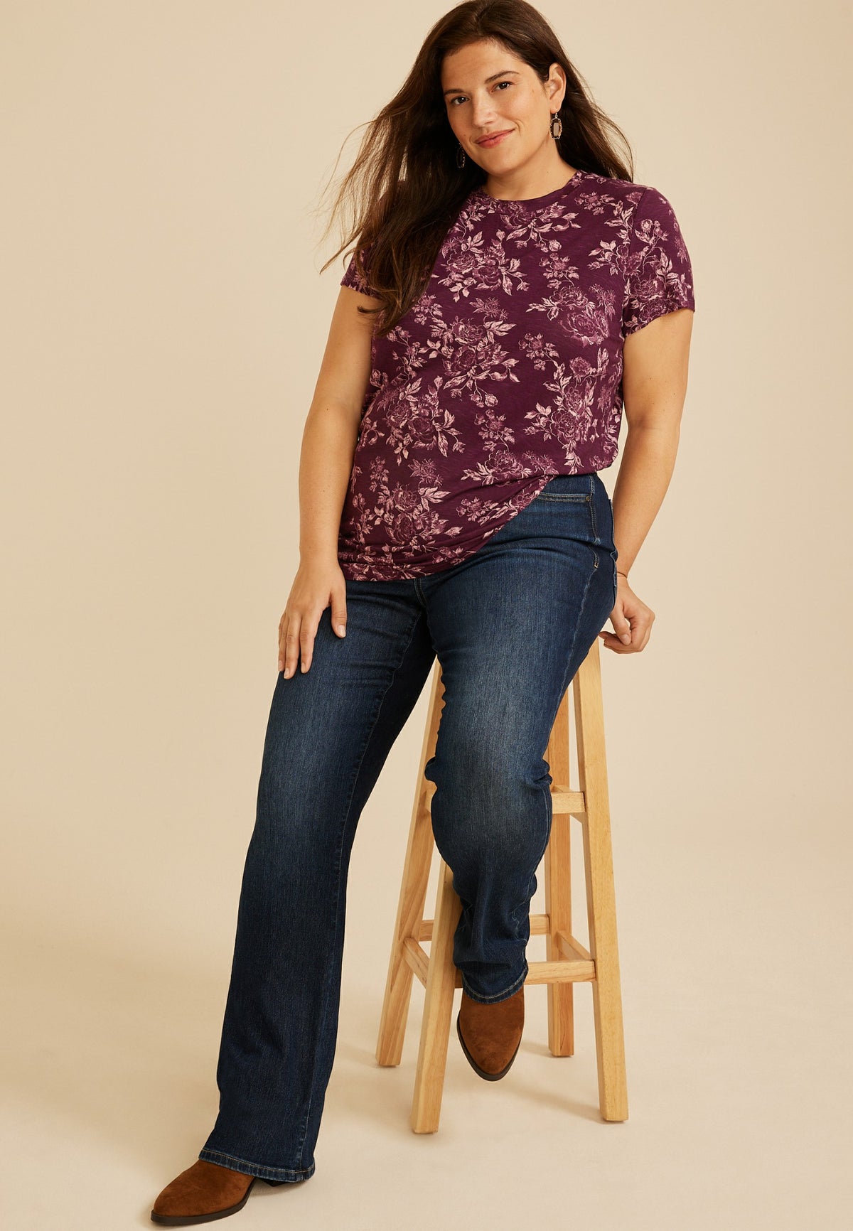 Plus Size 24/7 Kennedy Floral Crew Neck Tee
