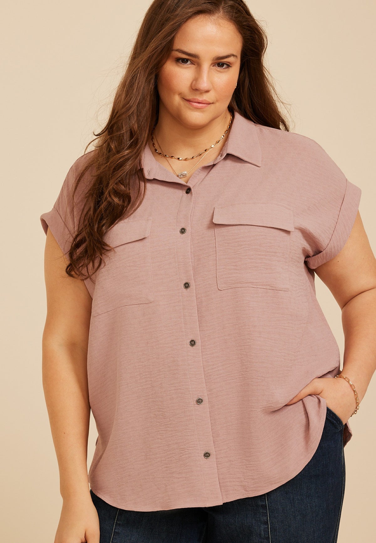 Plus Size Utility Button Down Shirt