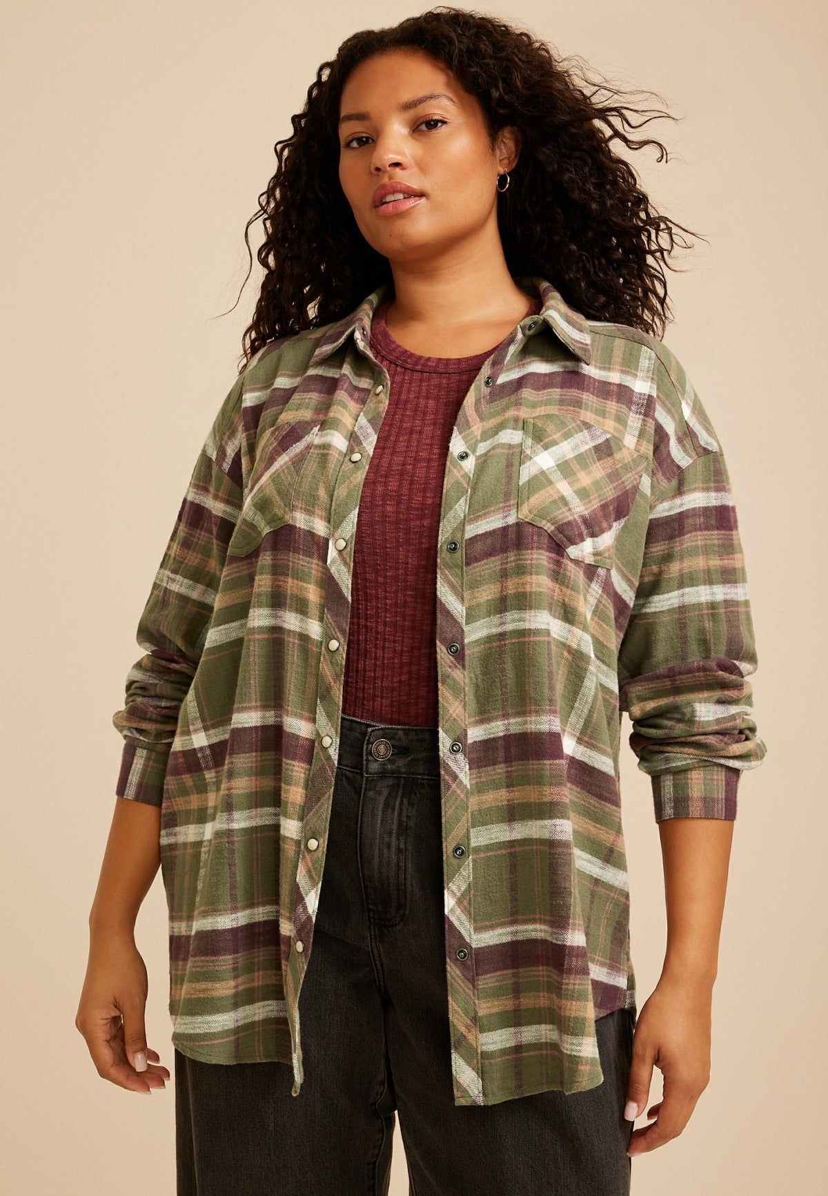Plus Size Cabin Plaid Button Down Shirt