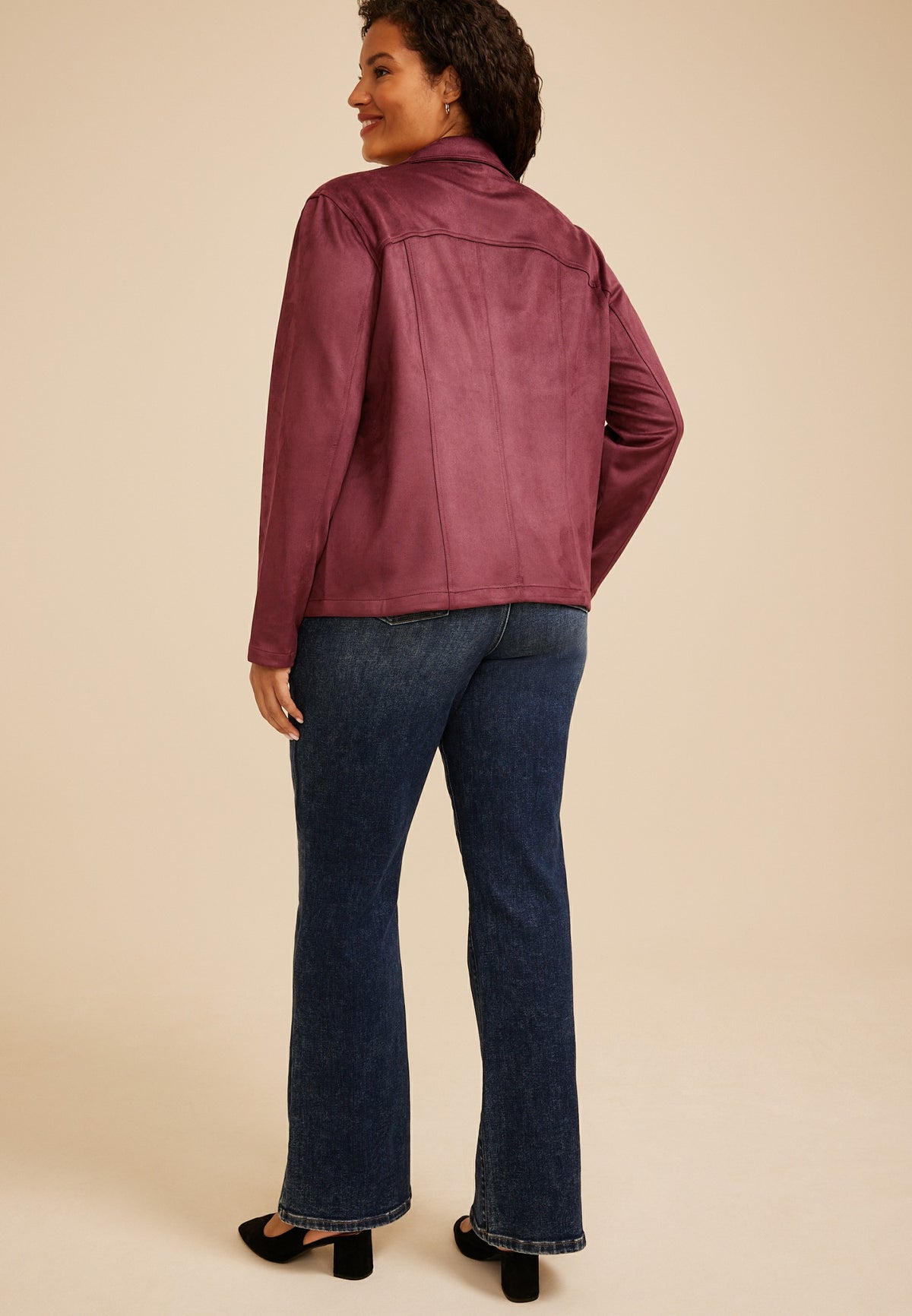 Plus Size Faux Suede Biker Jacket