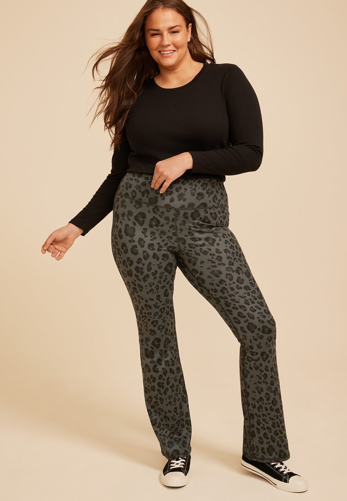 Plus Size High Rise Animal Print Flare Leggings