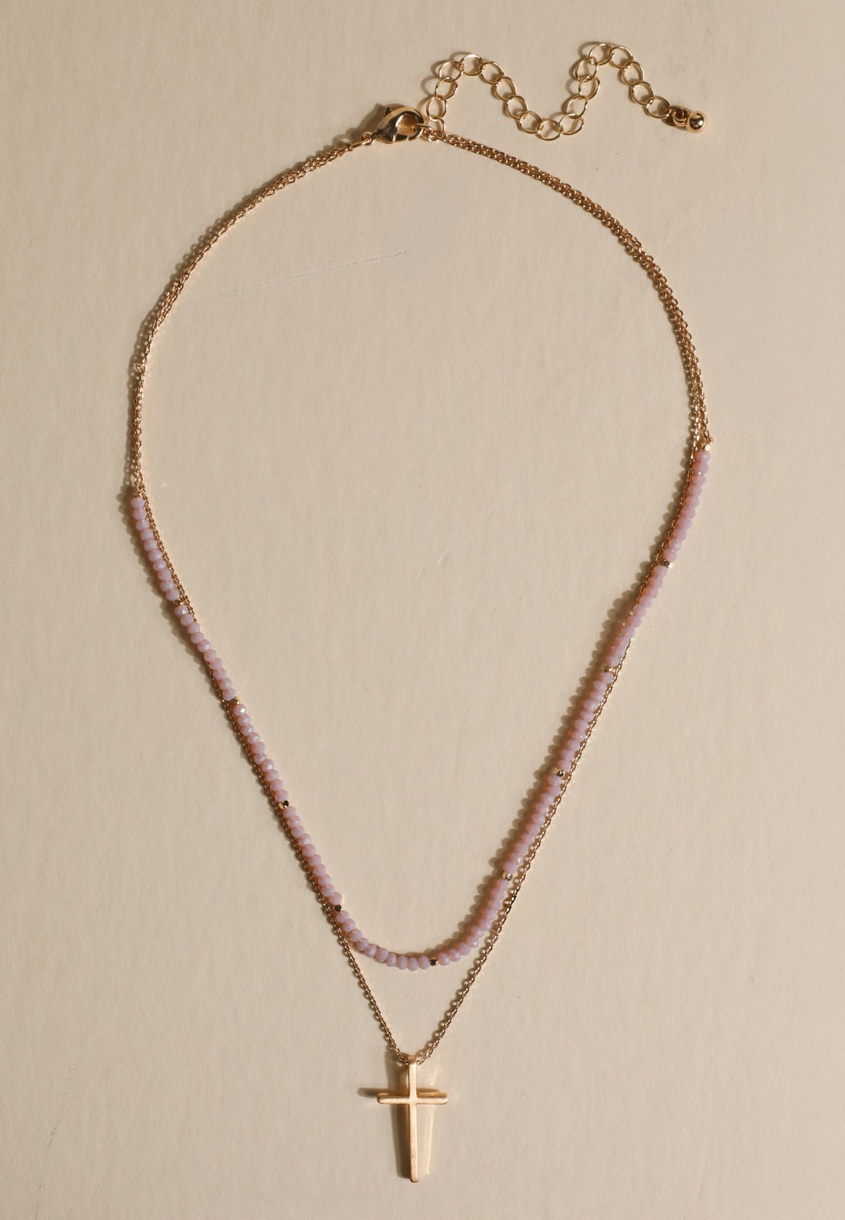 Blush Pink Beaded Cross Layered Necklace