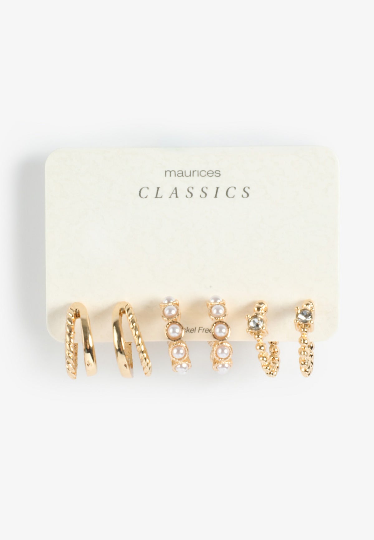 3 Pack Gold And Pearl Hoop Earrings