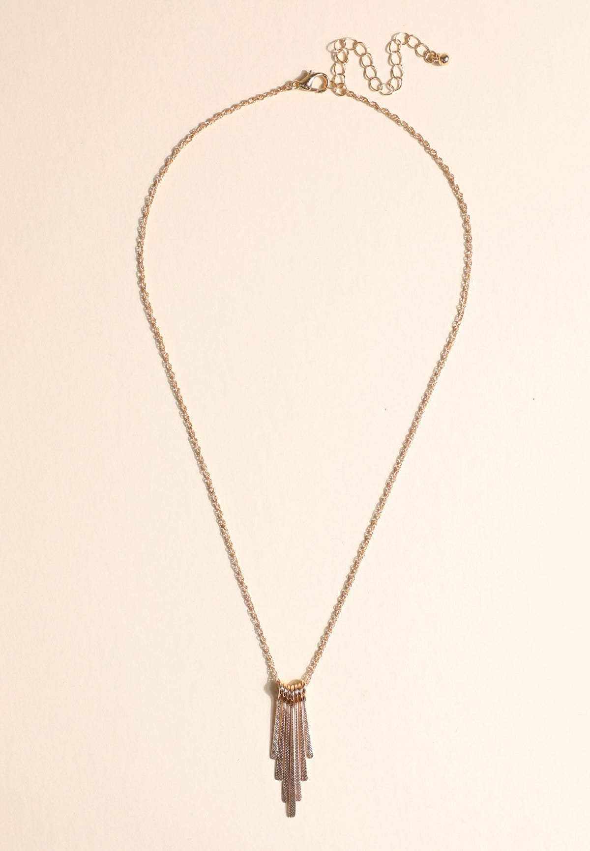 Gold Textured Fringe Pendant Necklace