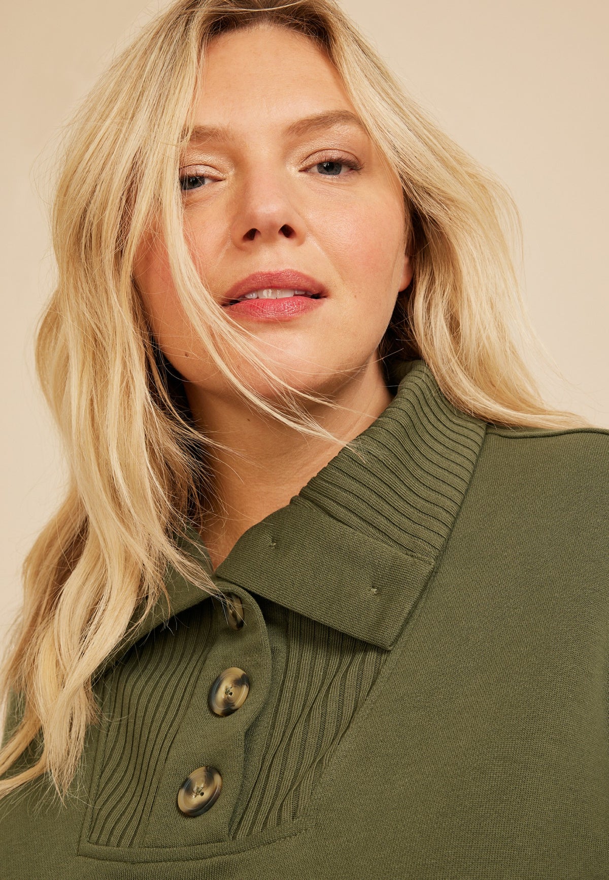 Plus Size Quarter Button Front Pullover
