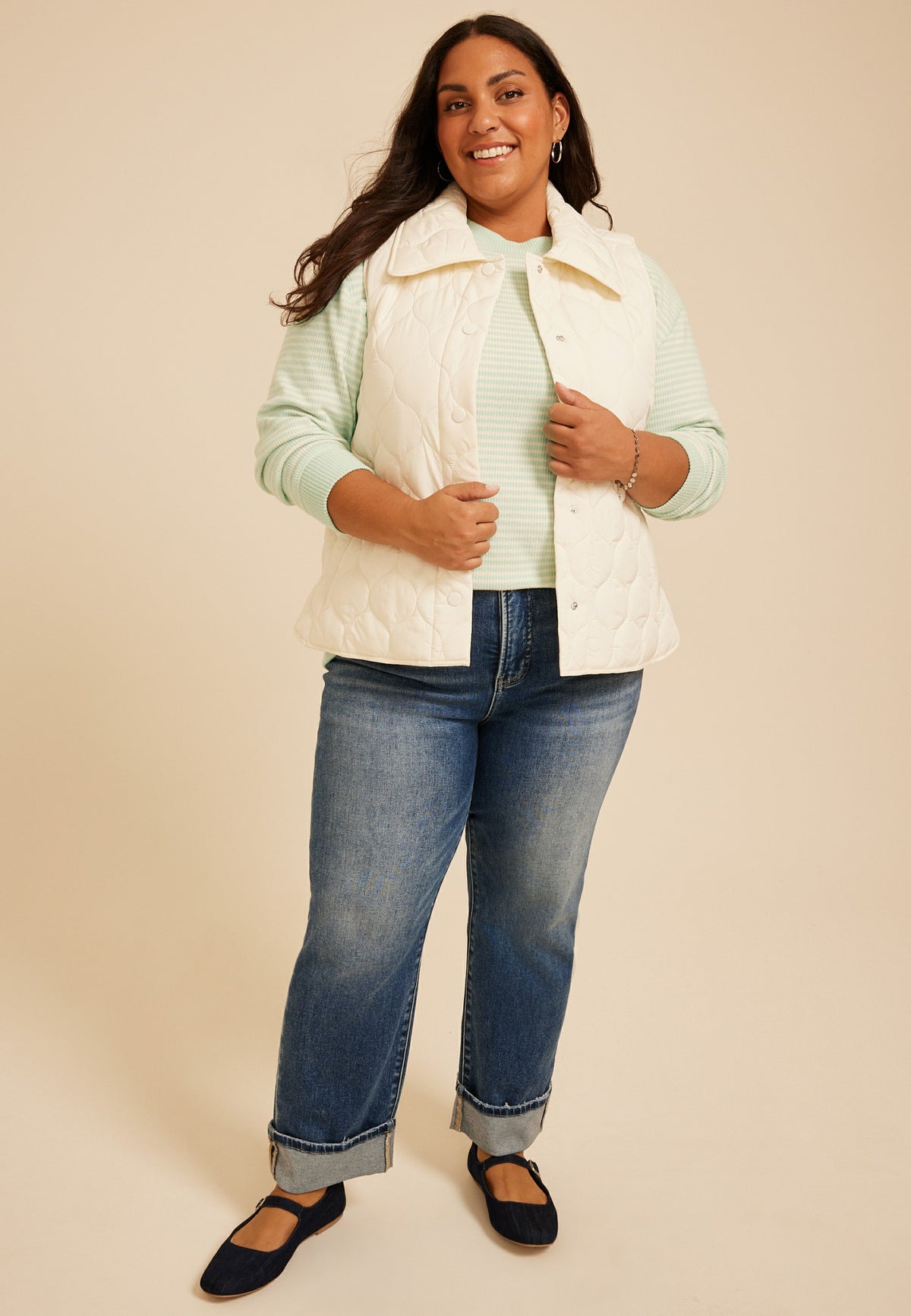 Plus Size Stripe Waffle Knit Sweatshirt