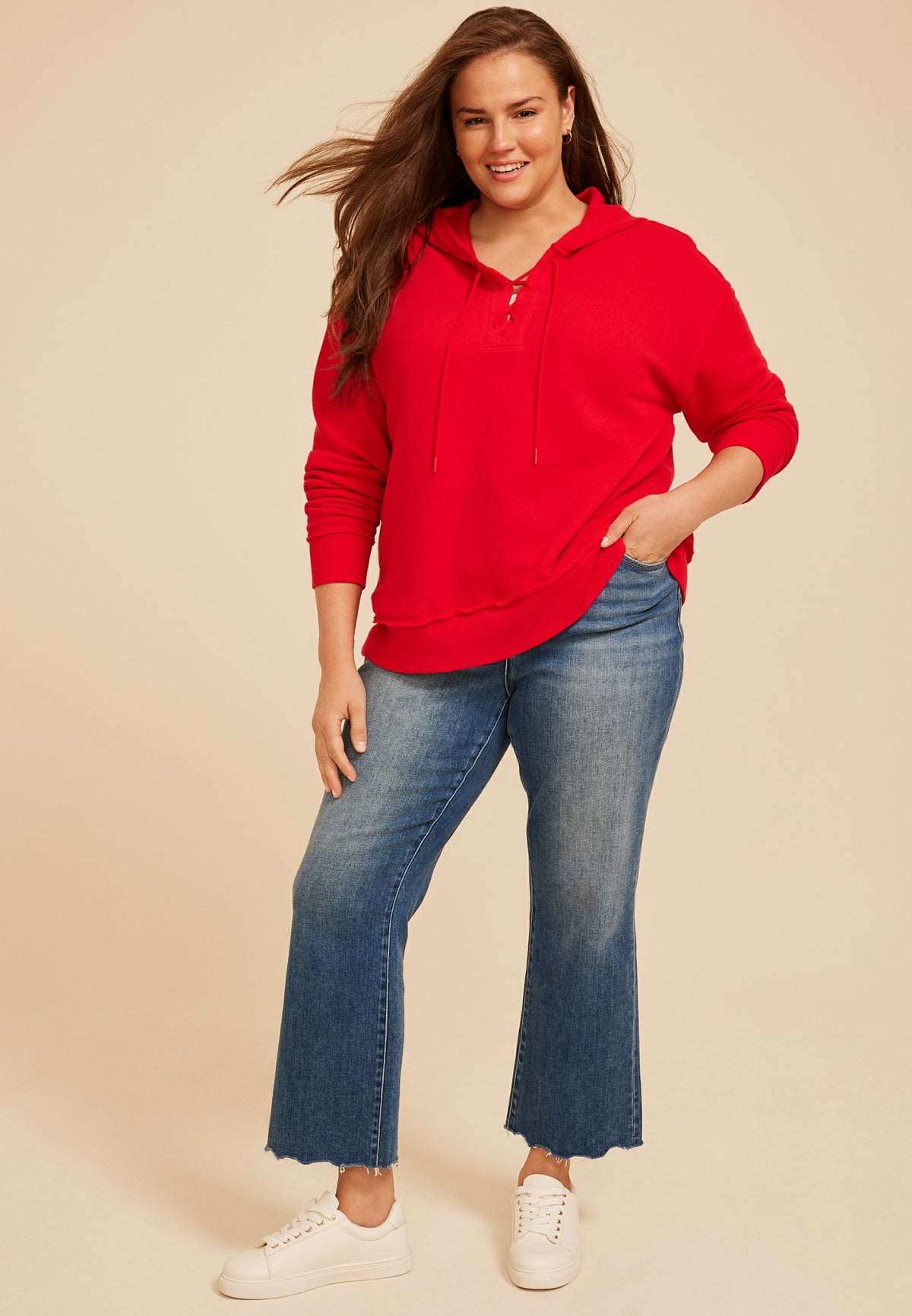 Plus Size Lace Up Hoodie