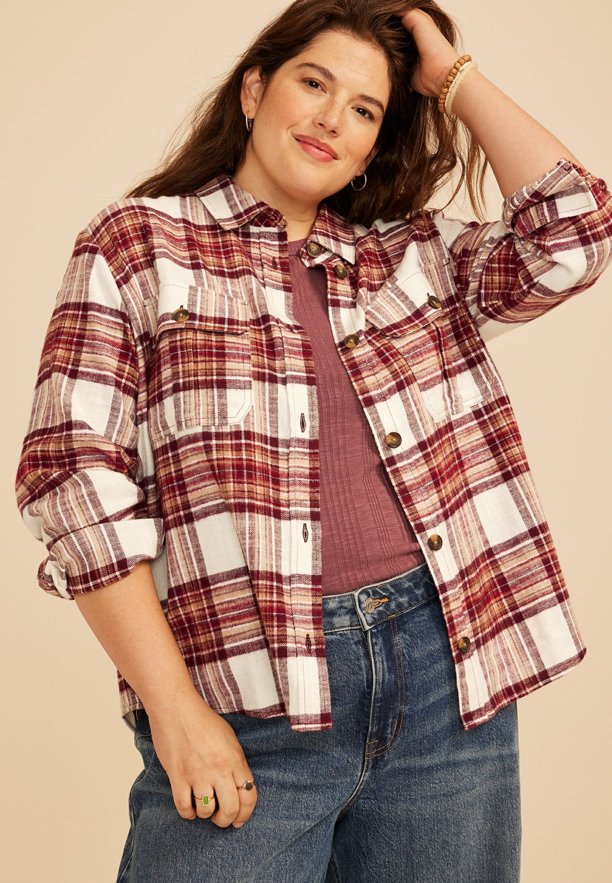 Plus Size Plaid Utility Button Down Shirt
