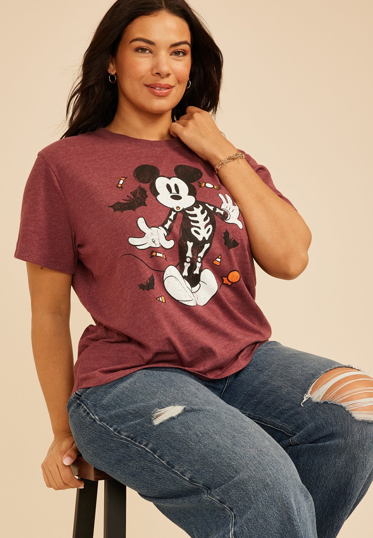 Plus Size Mickey Mouse Skeleton Vintage Fit Graphic Tee