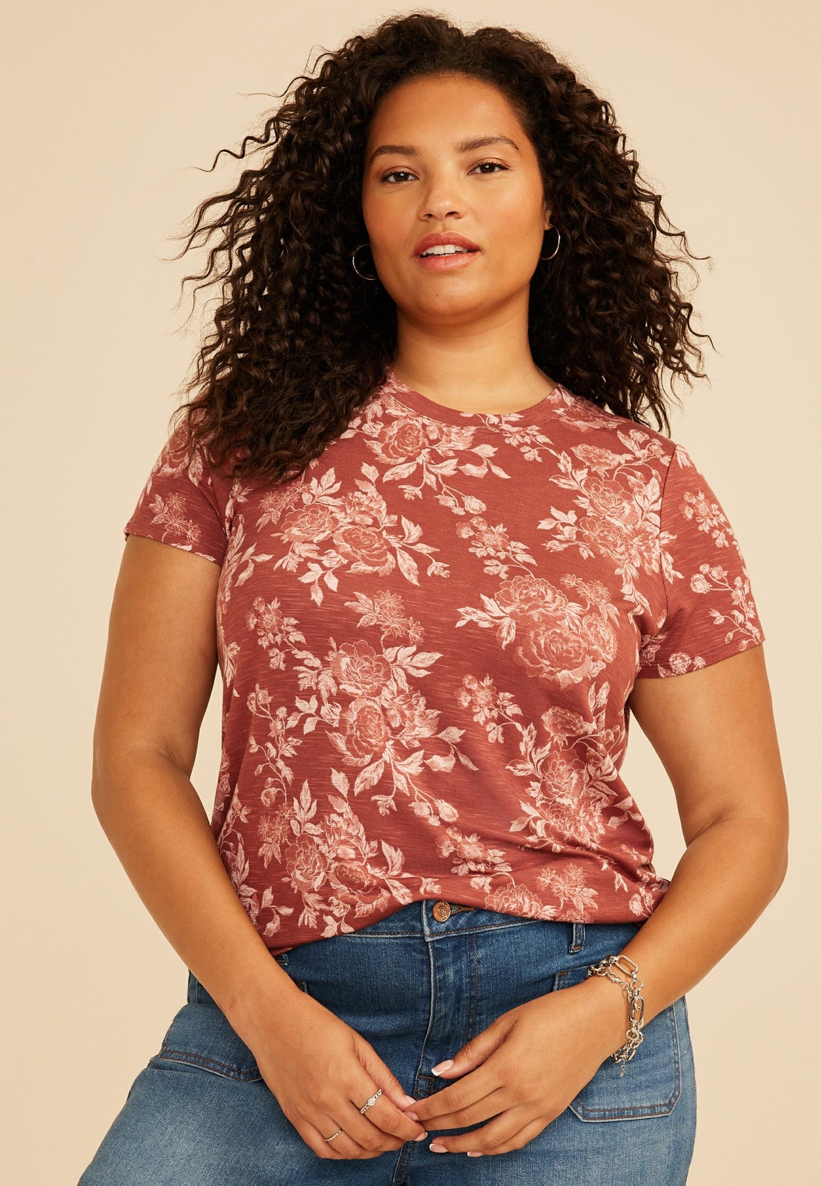 Plus Size 24/7 Kennedy Floral Crew Neck Tee