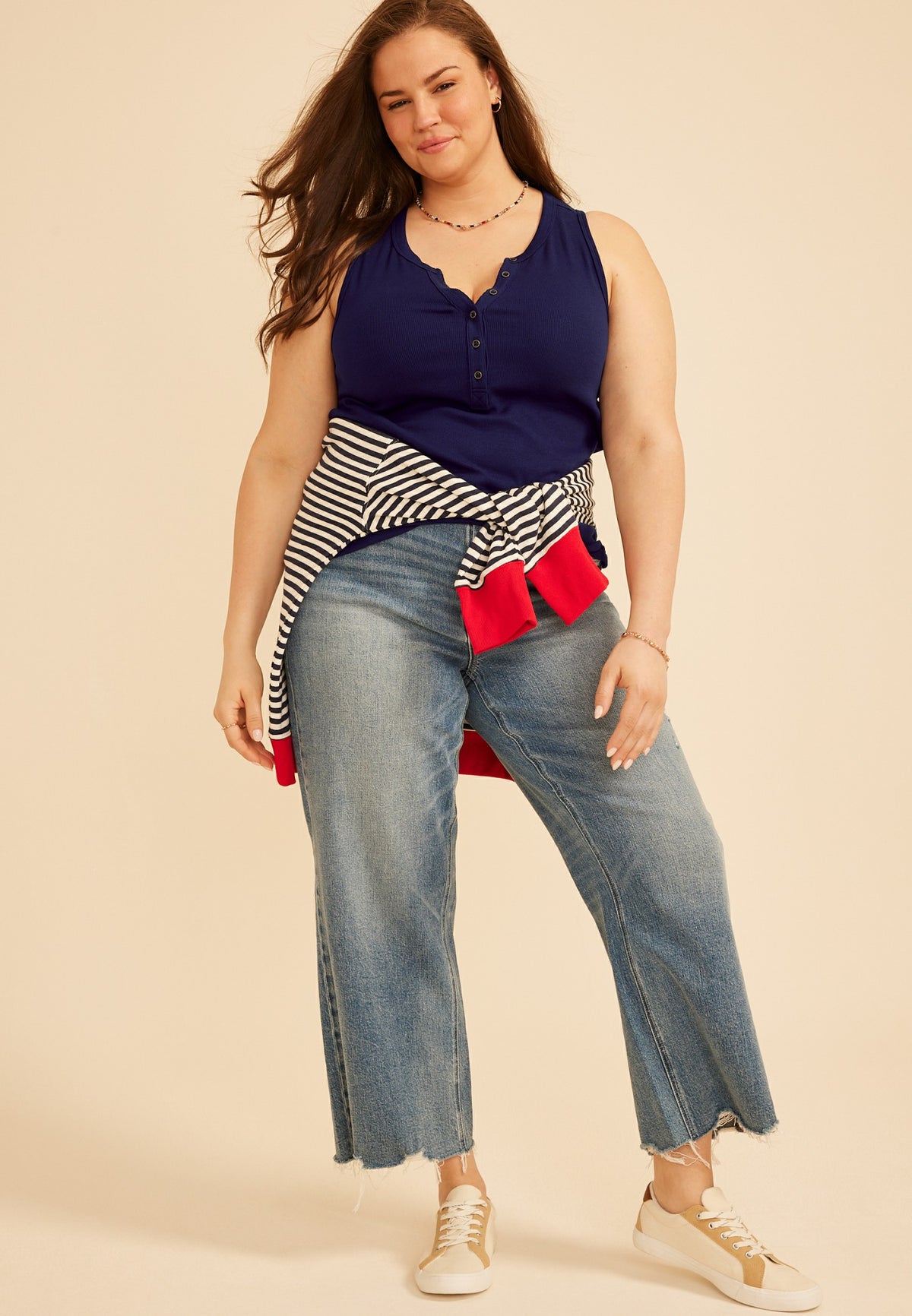 Plus Size Ribbed Henley Tank Top
