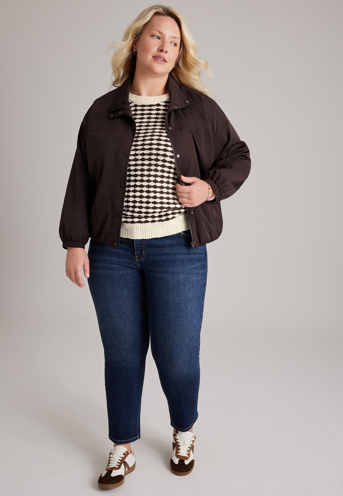 Plus Size Cinch Waist Windbreaker Jacket