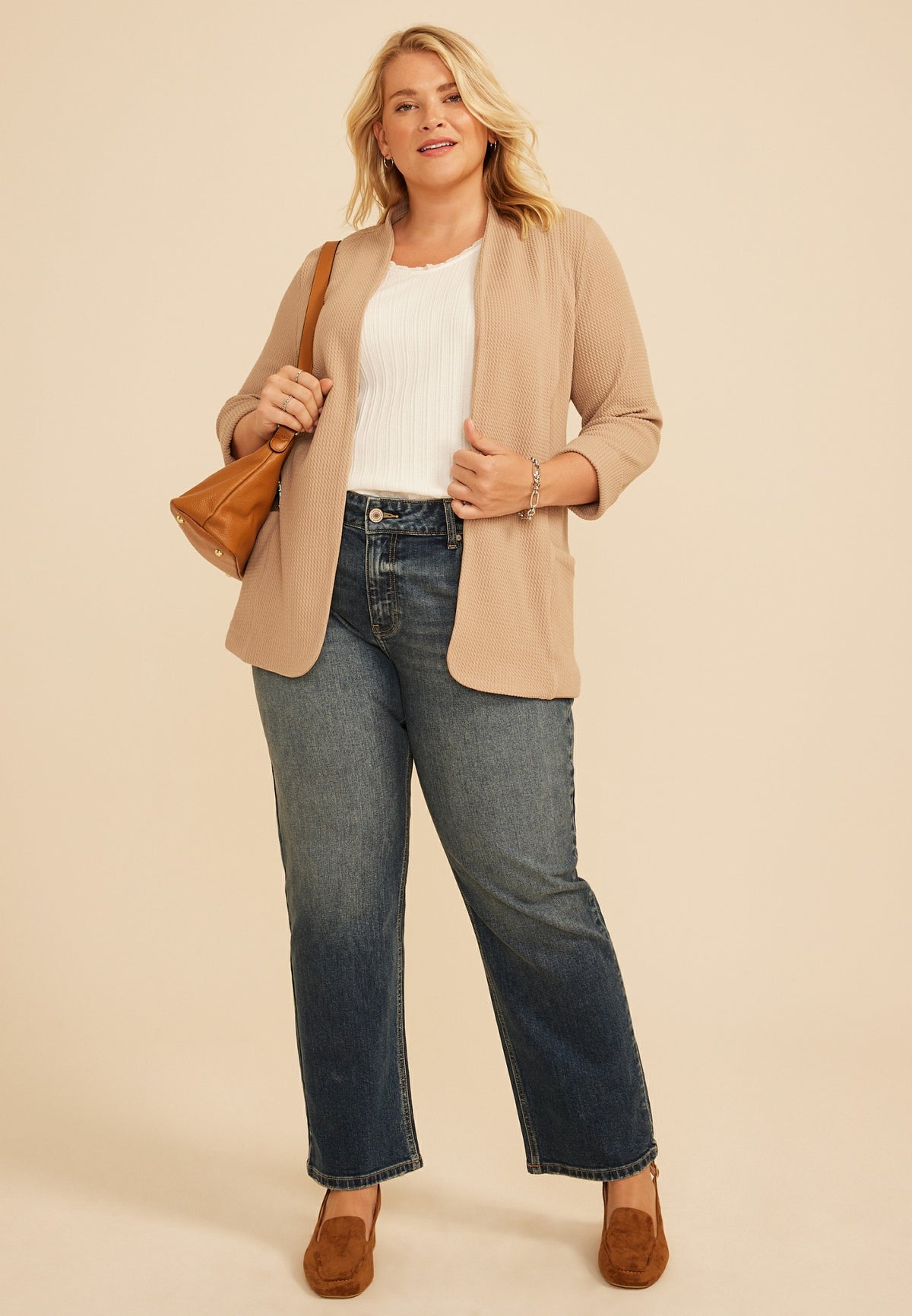 Plus Size Versa 3/4 Sleeve Textured Blazer