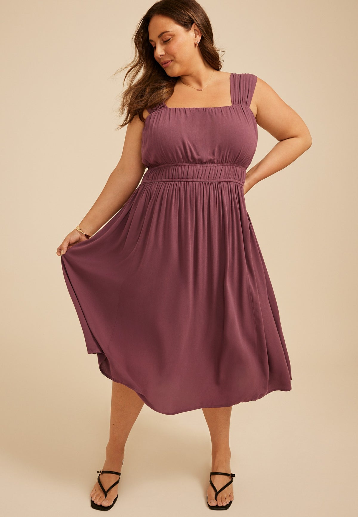 Plus Size Bare Ruched Empire Waist Midi Dress