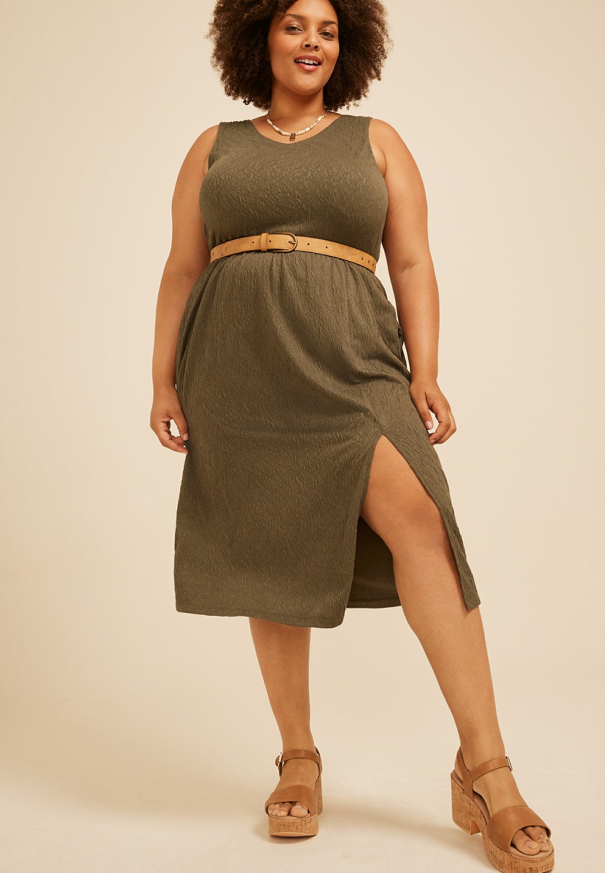 Plus Size Bare Textured Midi Dress