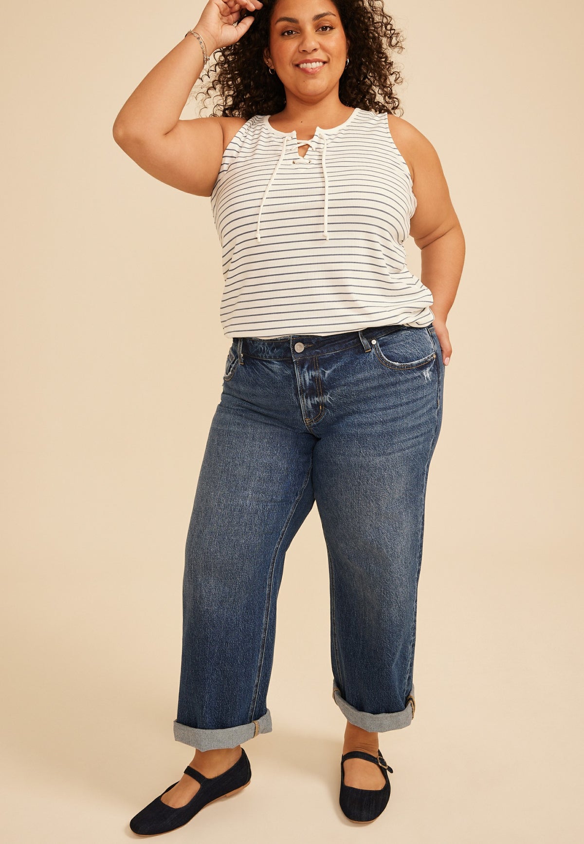 Plus Size KanCan™ Mid Rise Mini Roll Hem Wide Leg Jean