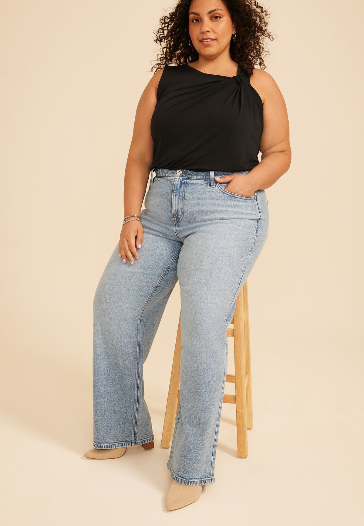 Plus Size edgely™ Adjustable Waist High Rise Wide Leg Jean