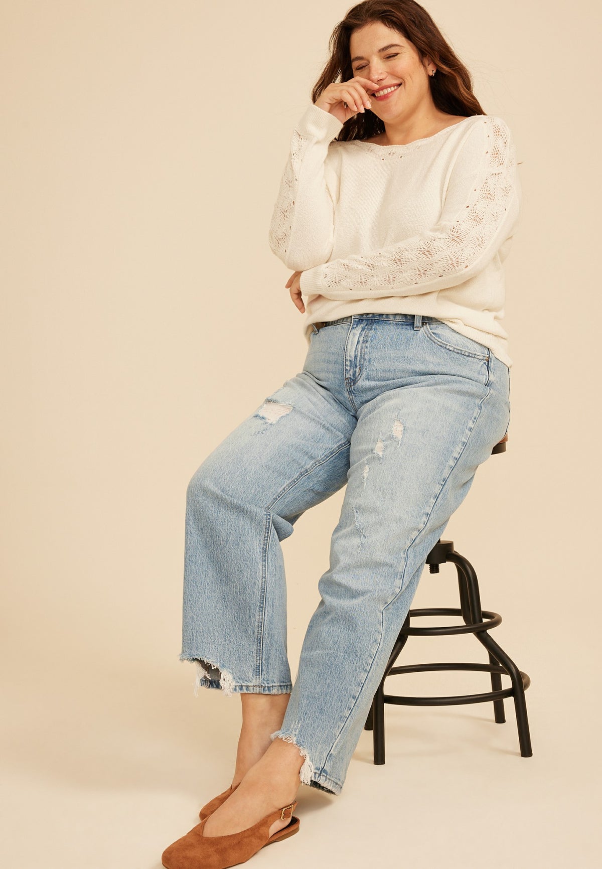 Plus Size KanCan™ High Rise Ripped Hem Relaxed Straight Jeans