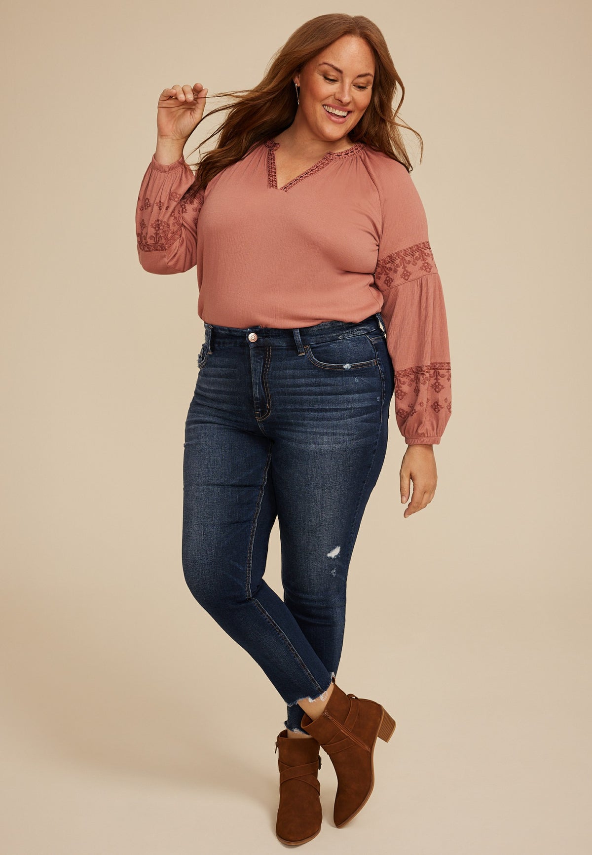 Plus Size Flying Monkey™ Mid Rise Ripped Hem Skinny Jean